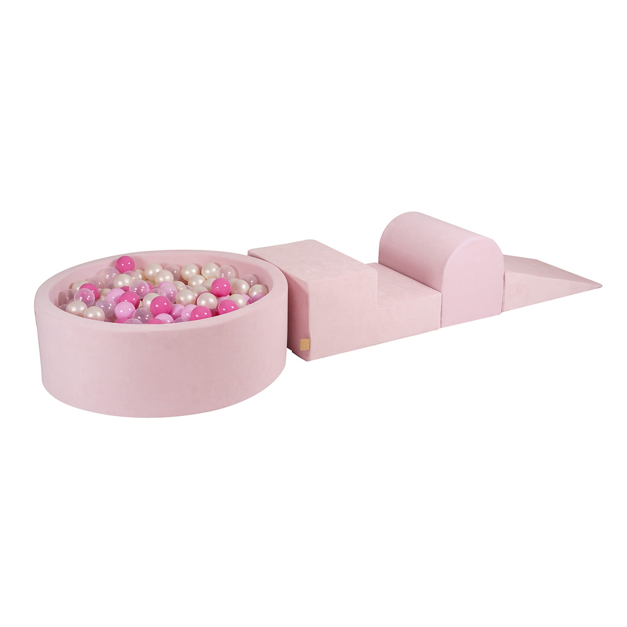 Pink Velvet Soft Play Set + Ball Pit + Balls | MeowBaby® Foam climbing blocks for toddlers Pink Velvet 3 elements with Round Ball Pit + Balls |