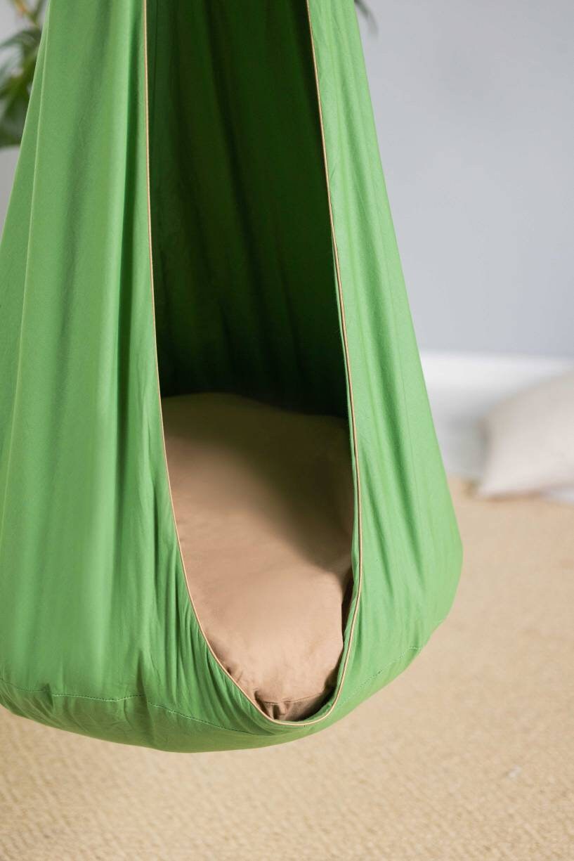 | green cocoon swing | kids cocoon swing | hanging cocoon swings | indoor swing | kids hanging chair swing | green cocoon swing for kids |