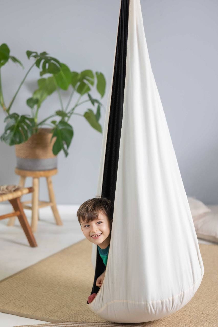 | black cocoon swing | kids cocoon swing | hanging cocoon swings | indoor swing | kids hanging chair swing | black cocoon swing for kids |