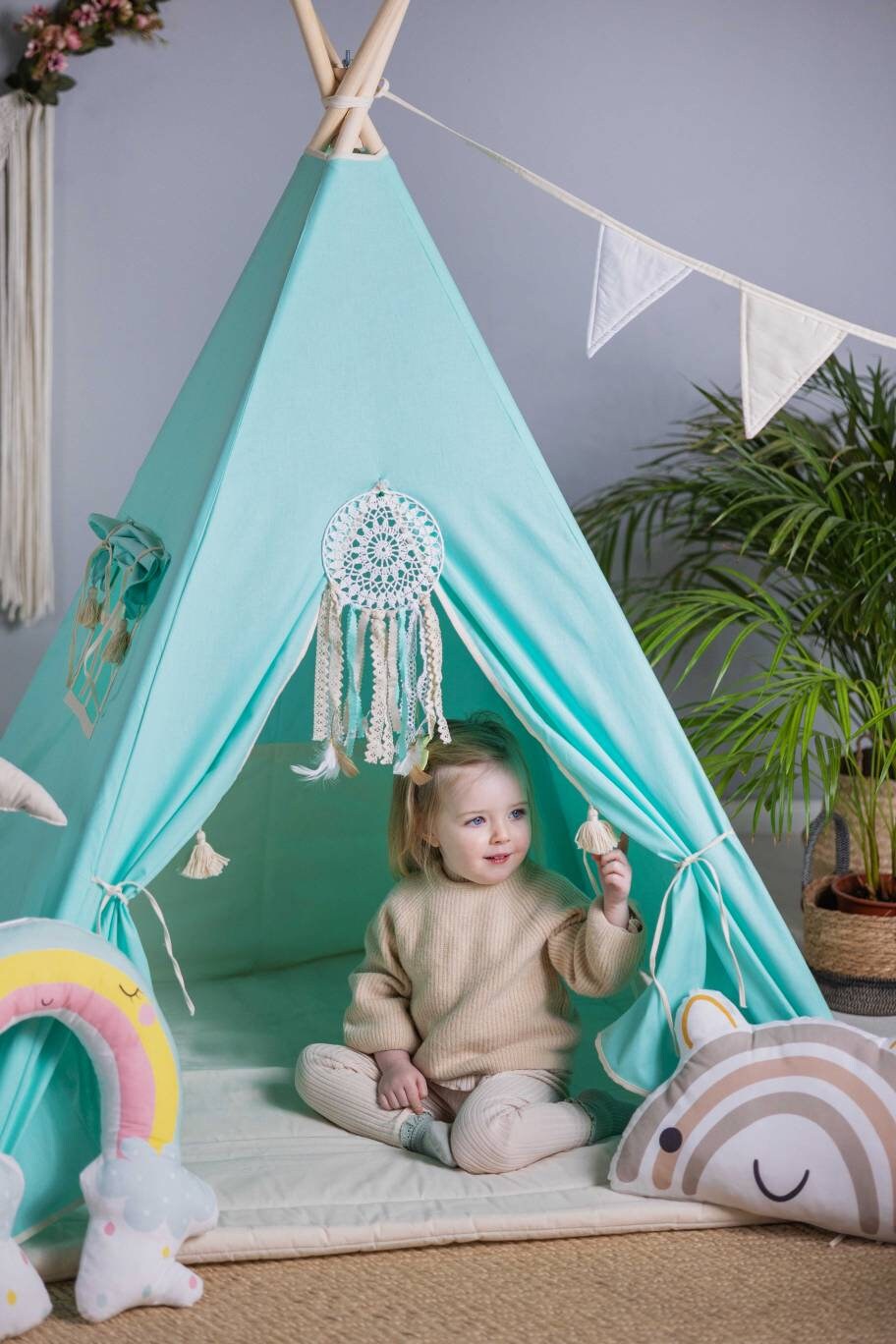 Mint Teepee Tent | Teepee Mint | Kids Teepee | Teepee Tent for Kids | Teepee Tent for Babies & Toddlers | Mint Tent | Kids Teepee Tent | Teepee Tent for Boys & Girls |