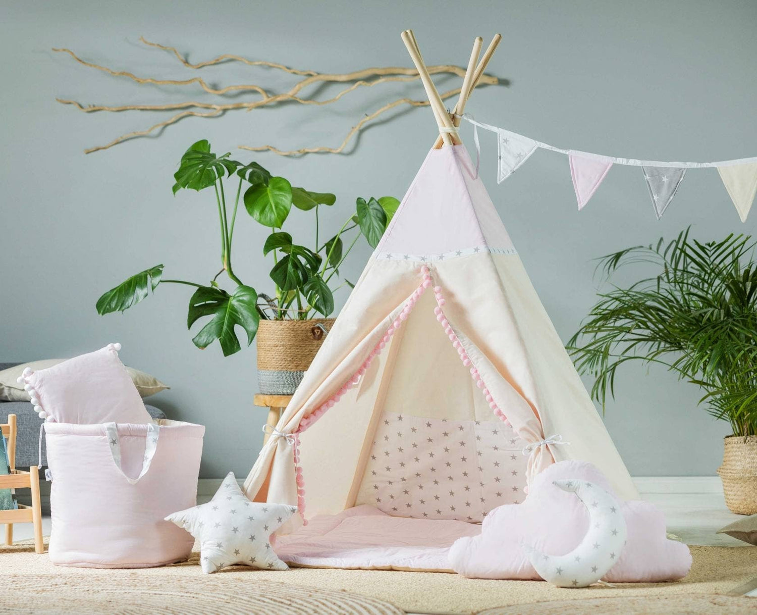 Pink Tipi tent | pink teepee | pink and cream teepee tent for girls |