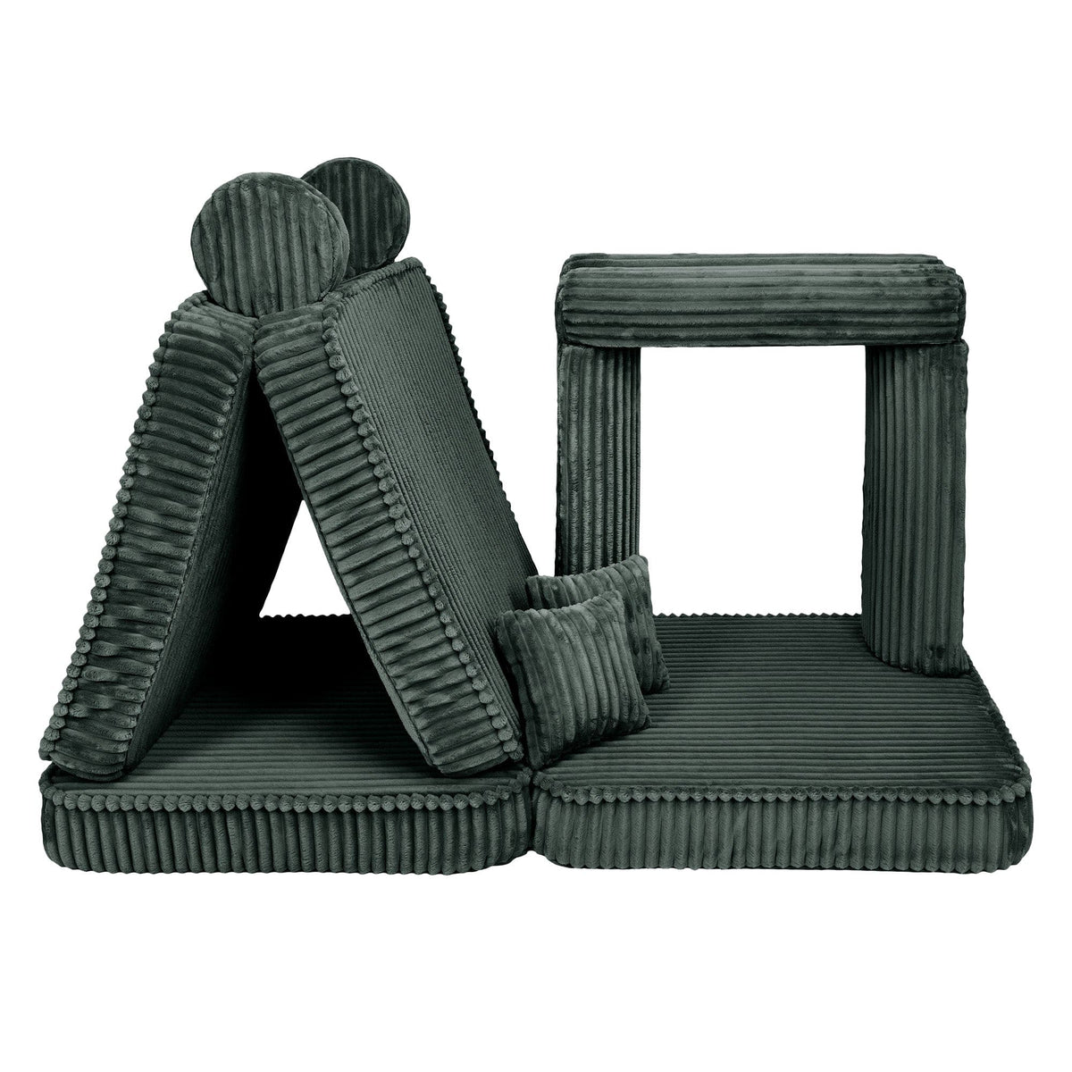 MeowBaby Kids Play Sofa - Modular Play Sofa Couch - dark green | churros play sofa for kids