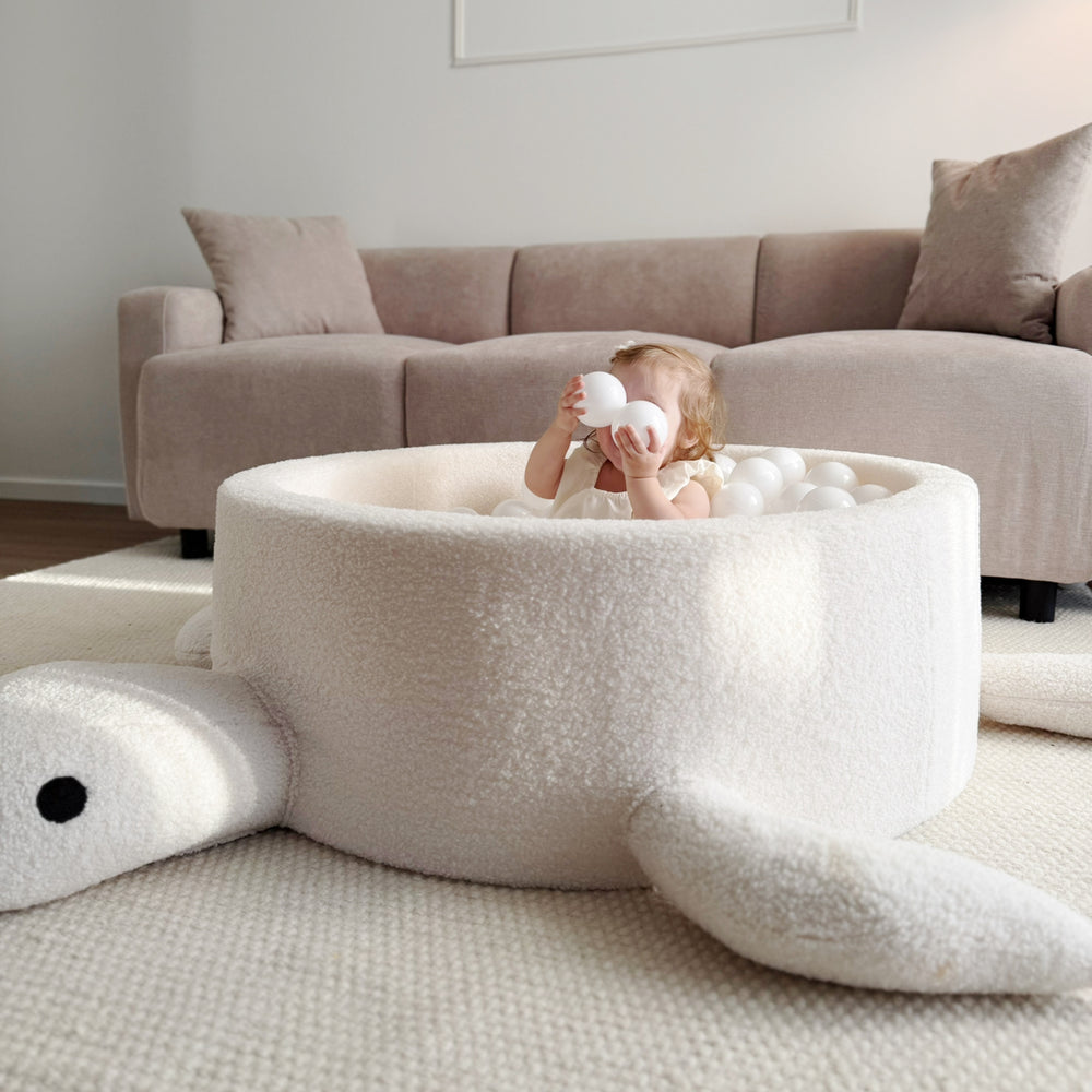 MeowBaby Ball Pit for Children – Turtle | Raspberry Glaze Pink | Boucle