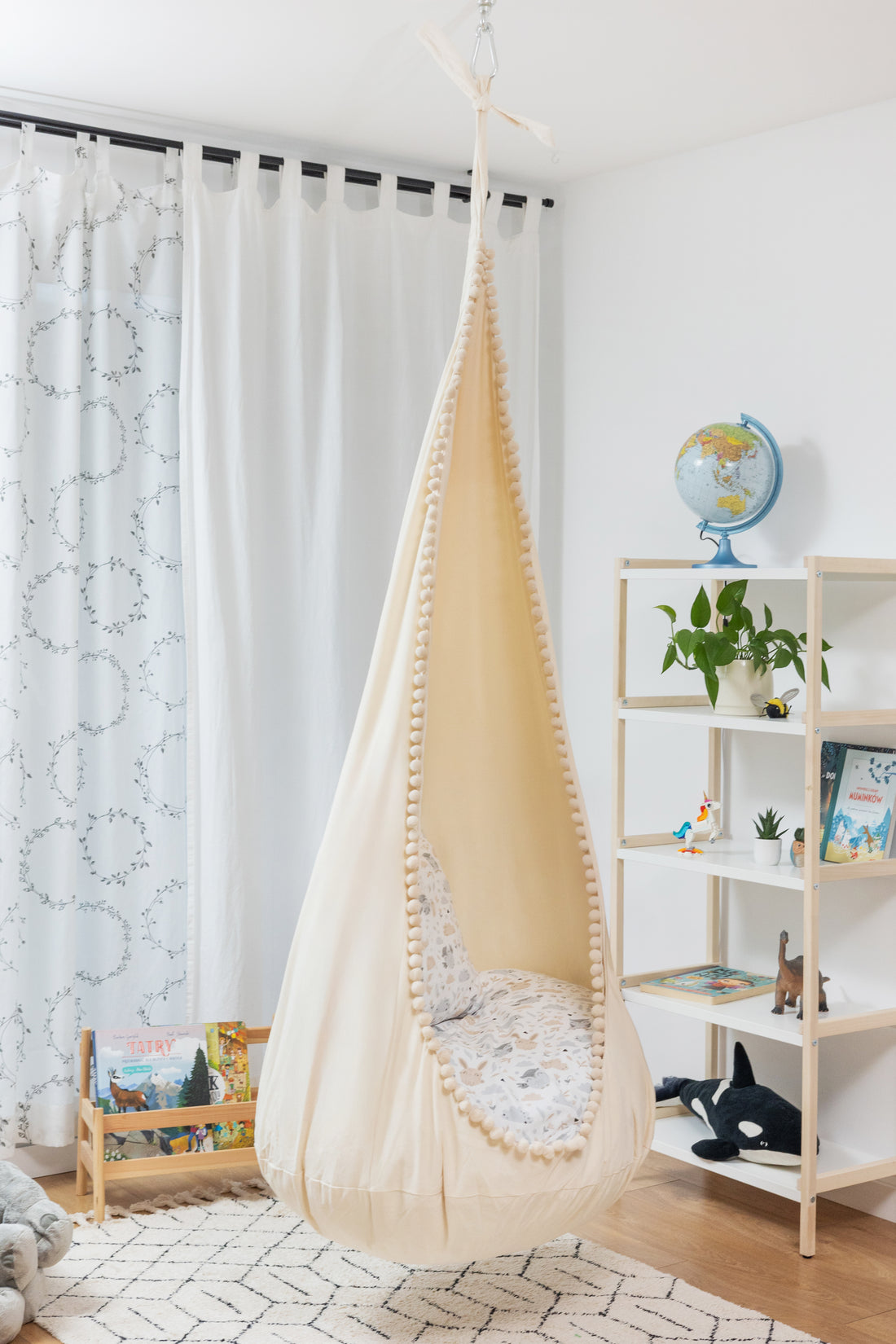 cream cocoon swing | kids cocoon swing | hanging cocoon swings | indoor swing | kids hanging chair swing | cream cocoon swing for kids |