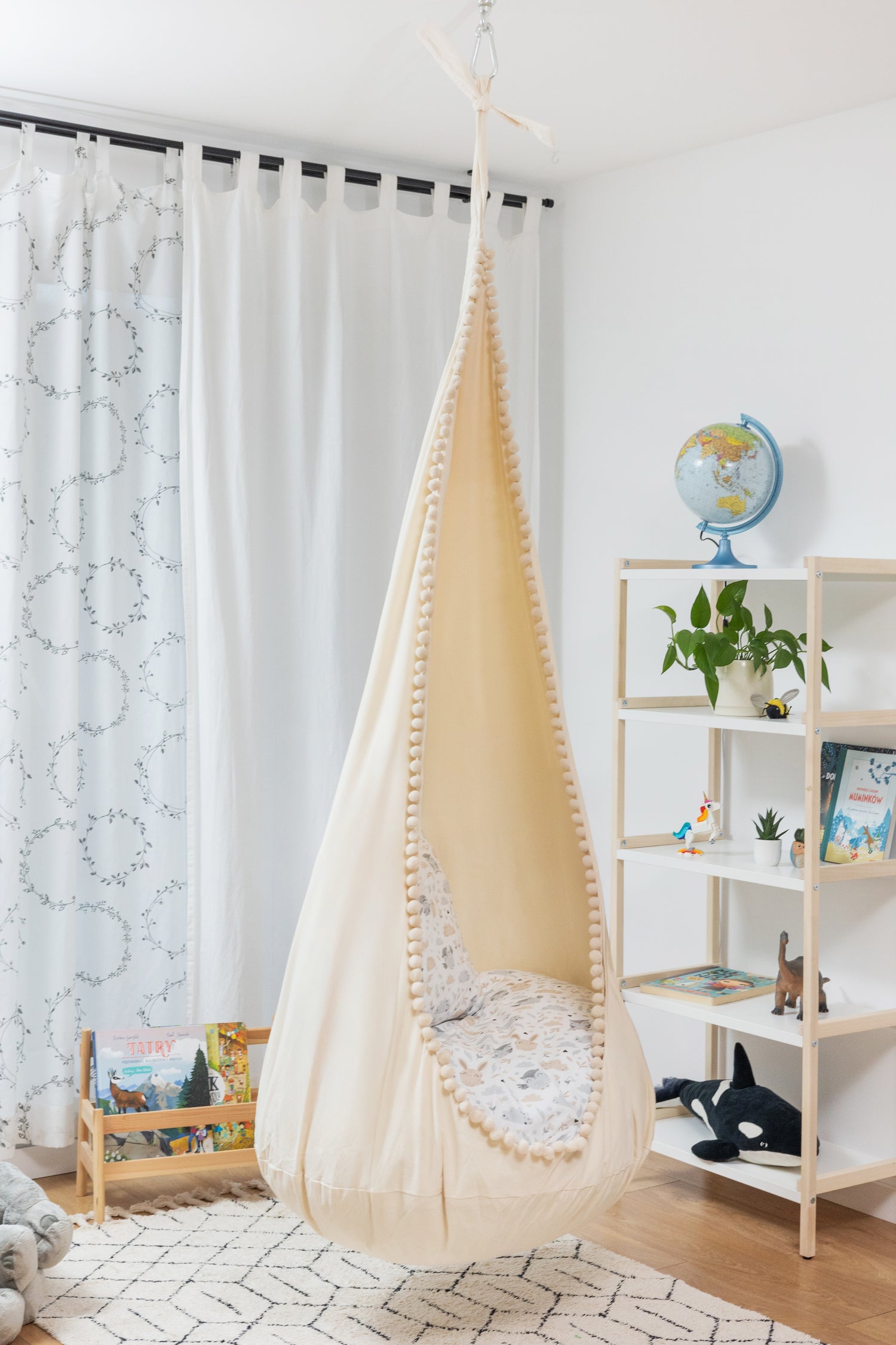 cream cocoon swing | kids cocoon swing | hanging cocoon swings | indoor swing | kids hanging chair swing | cream cocoon swing for kids |