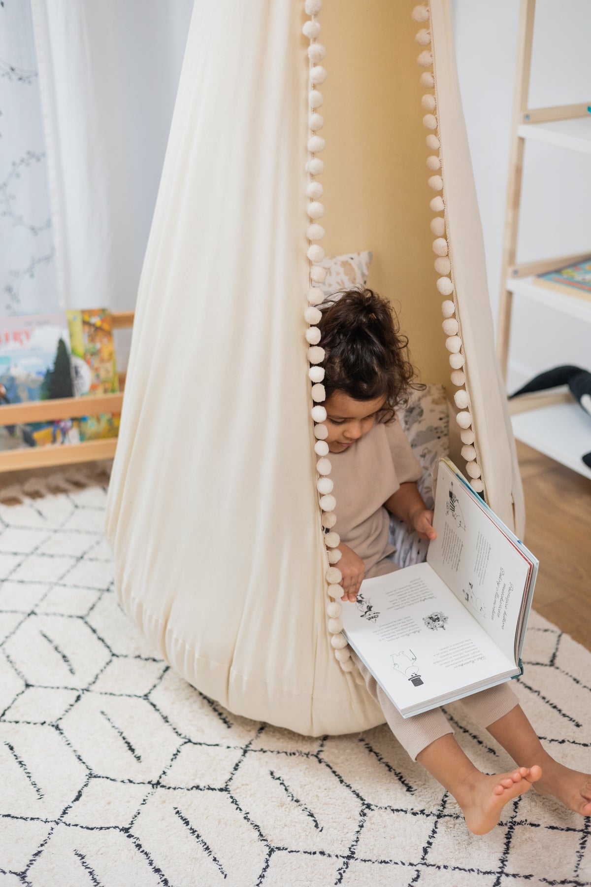 cream cocoon swing | kids cocoon swing | hanging cocoon swings | indoor swing | kids hanging chair swing | cream cocoon swing for kids |
