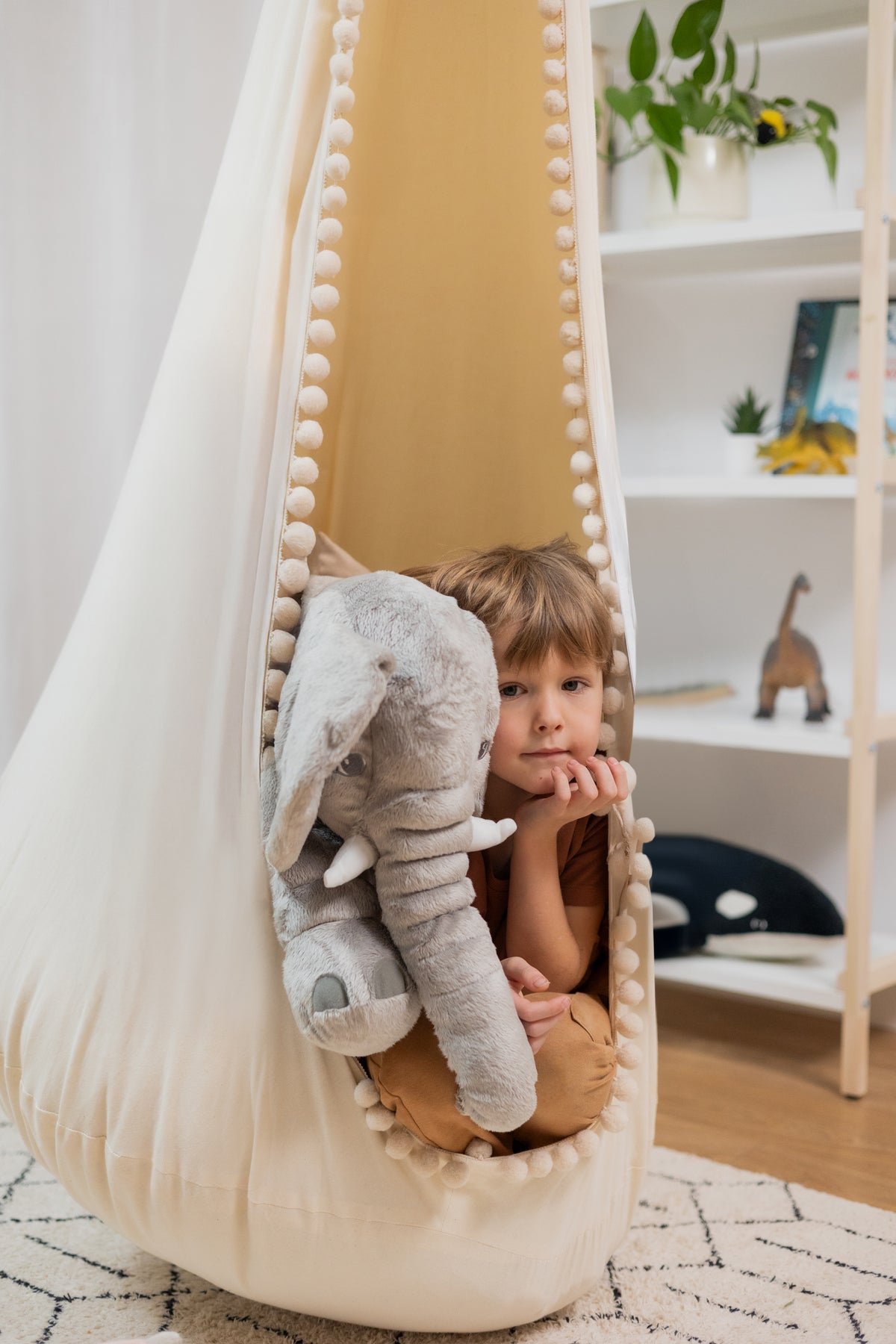 cream and beige cocoon swing | kids cocoon swing | hanging cocoon swings | indoor swing | kids hanging chair swing | cream cocoon swing for kids |
