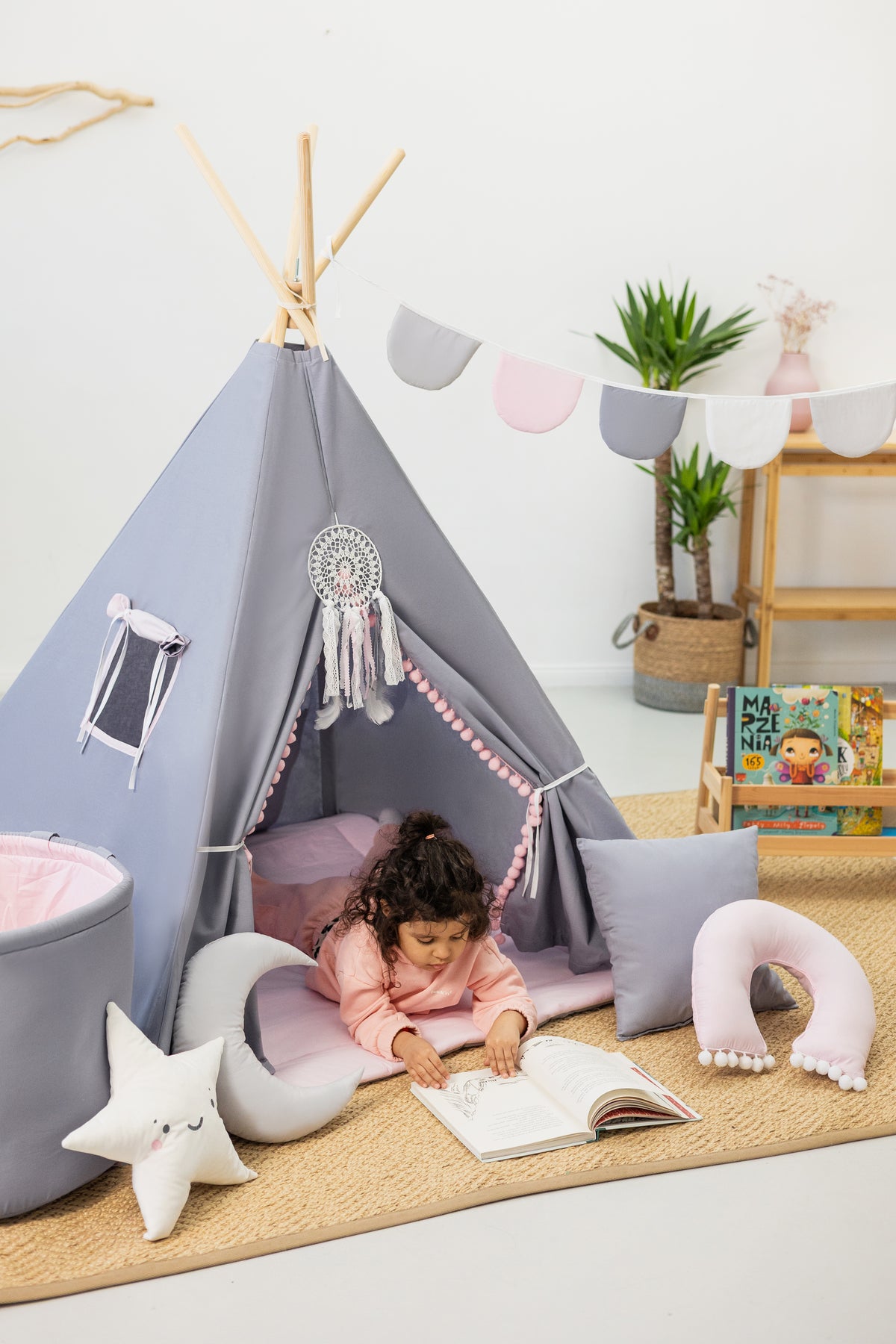 Grey and Pink teepee | Grey Teepee Tent | Grey Tent |  teepee tent for girls |