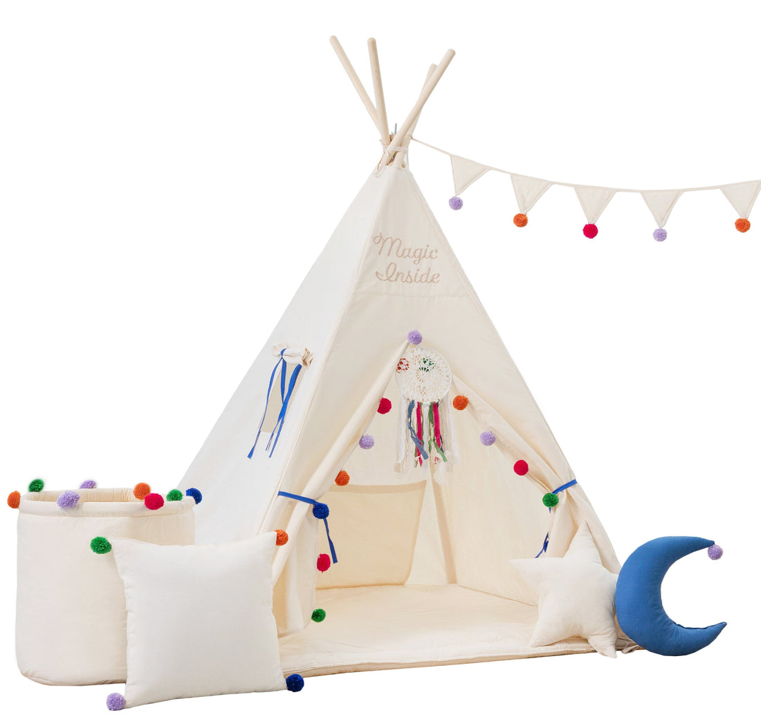 Cream Teepee Tent | Teepee with Pom-poms | Kids Teepee | Teepee Tent for Kids | Kids Teepee Tent | Cream Teepee | Baby Teepee | Teepees for Girls | Teepees for Boys | Cream Tent | Teepees for Kids | Teepee | Tipi |
