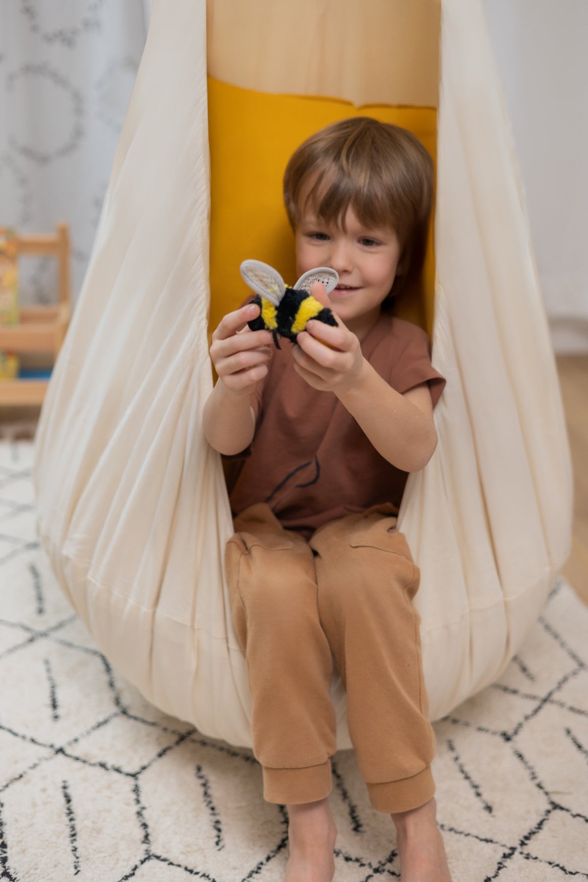 cream cocoon swing | kids cocoon swing | hanging cocoon swings | indoor swing | kids hanging chair swing | cream cocoon swing for kids |