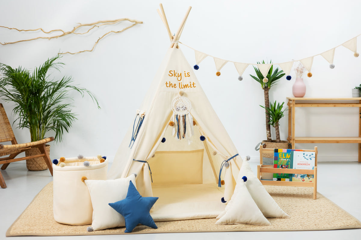 Cream Teepee Tent | Teepee with Pom-poms | Kids Teepee | Teepee Tent for Kids | Kids Teepee Tent | Cream Teepee | Baby Teepee | Teepees for Girls | Teepees for Boys | Cream Tent | Teepees for Kids | Teepee | Tipi |