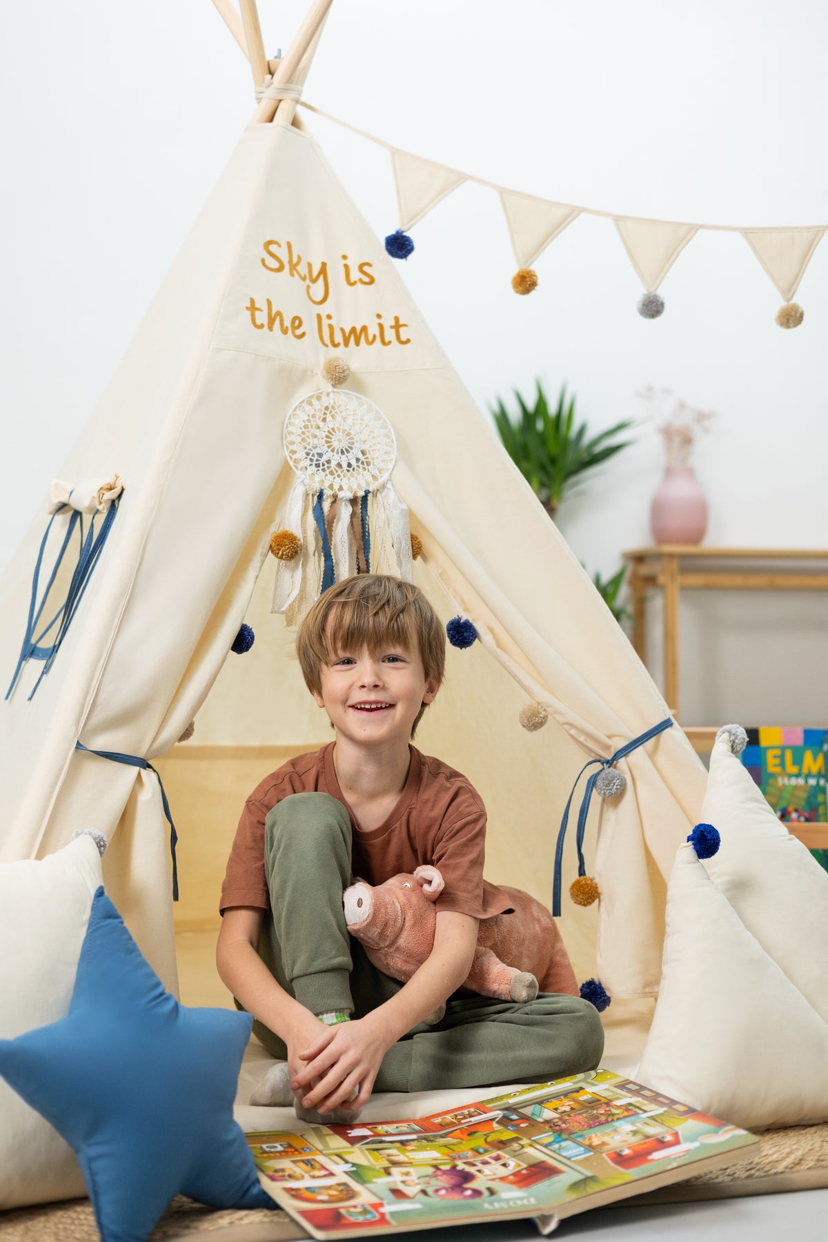 Cream Teepee Tent | Teepee with Pom-poms | Kids Teepee | Teepee Tent for Kids | Kids Teepee Tent | Cream Teepee | 