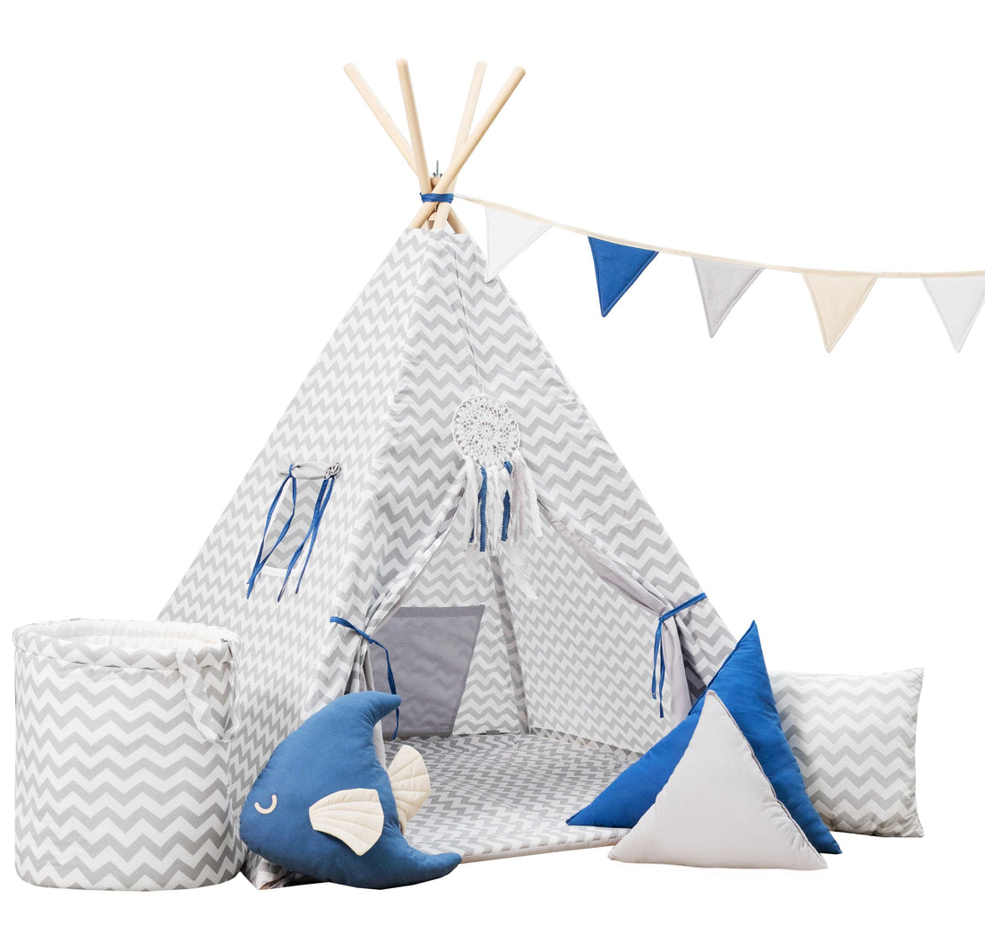 Grey and blue teepee tent | Kids teepee tent | grey teepee |