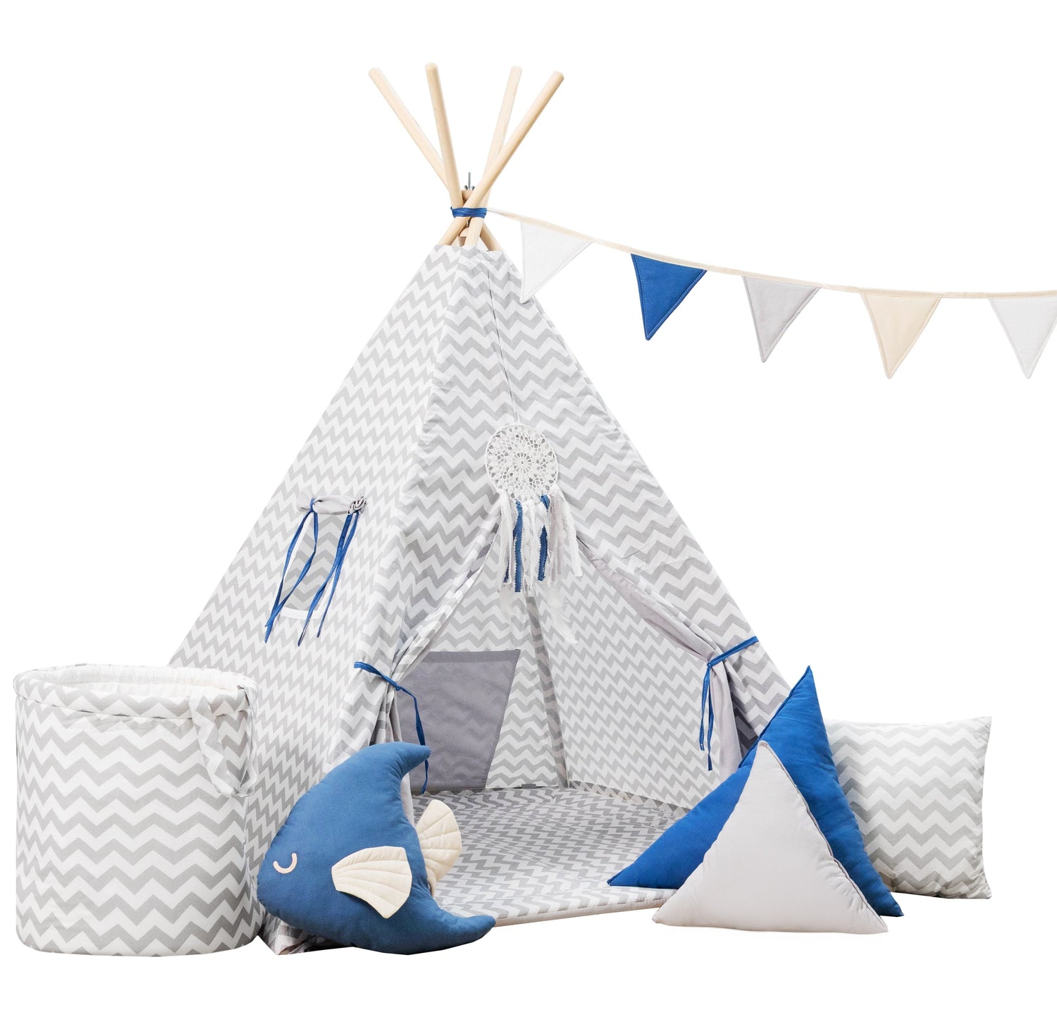 Grey and blue teepee tent | Kids teepee tent | grey teepee |