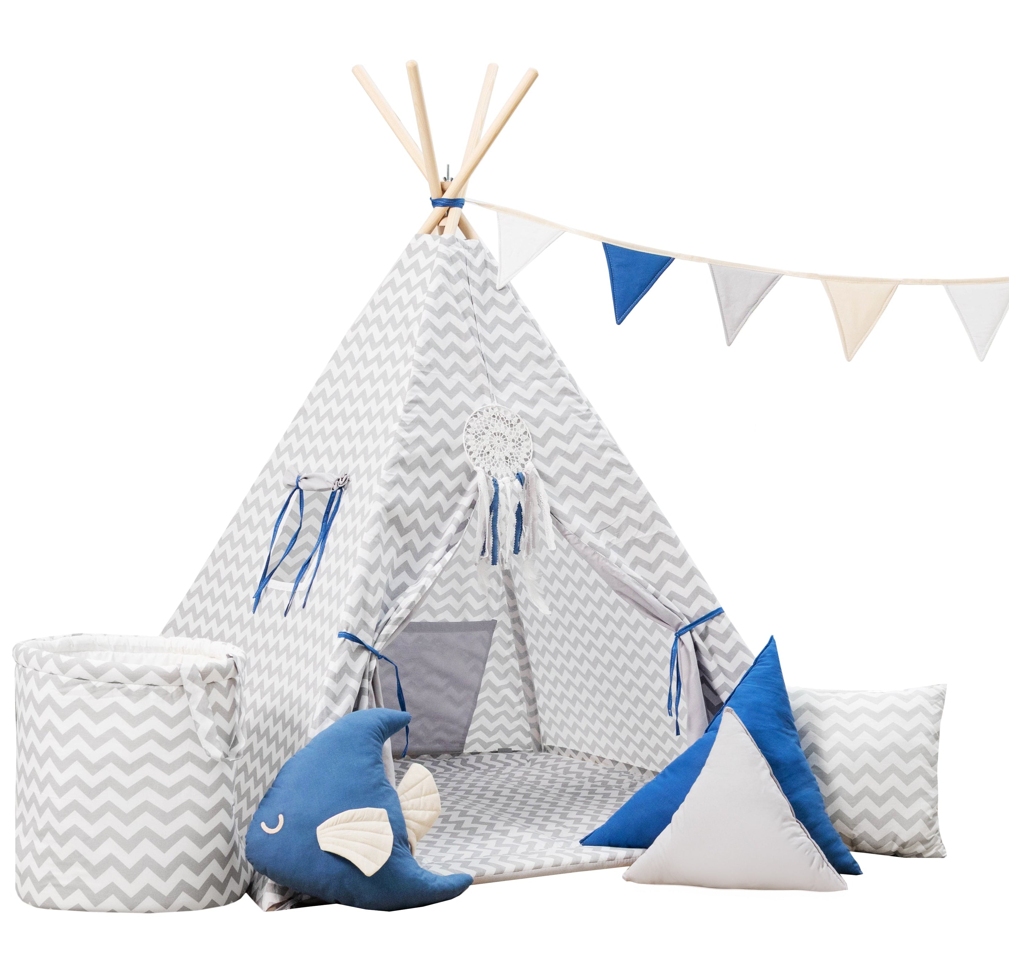 Grey and blue teepee tent | Kids teepee tent | grey teepee |