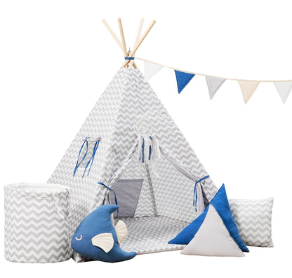 Grey and blue teepee tent | Kids teepee tent | grey teepee |