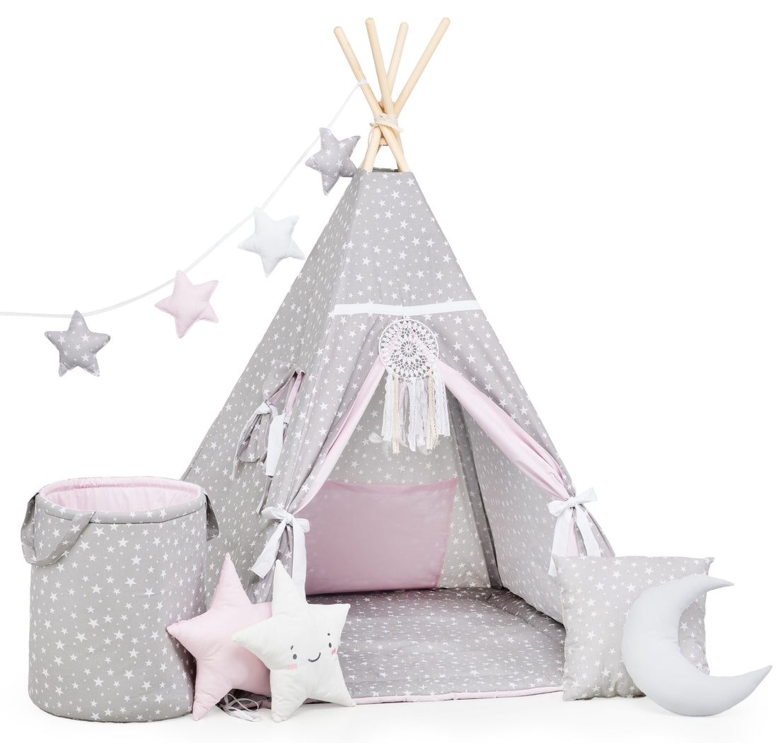 Grey and pink Teepee Tent | Kids Teepee | Teepee Tent for Kids | Kids Teepee Tent | Teepee Grey and pink | Baby Teepee | Teepees for Girls | Teepee | Tent with stars | Teepees for Kids |