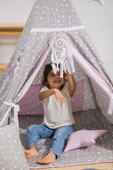 Grey and pink Teepee Tent | Kids Teepee | Teepee Tent for Kids | Kids Teepee Tent | Teepee Grey and pink | Baby Teepee | Teepees for Girls | Teepee | Tent with stars | Teepees for Kids |