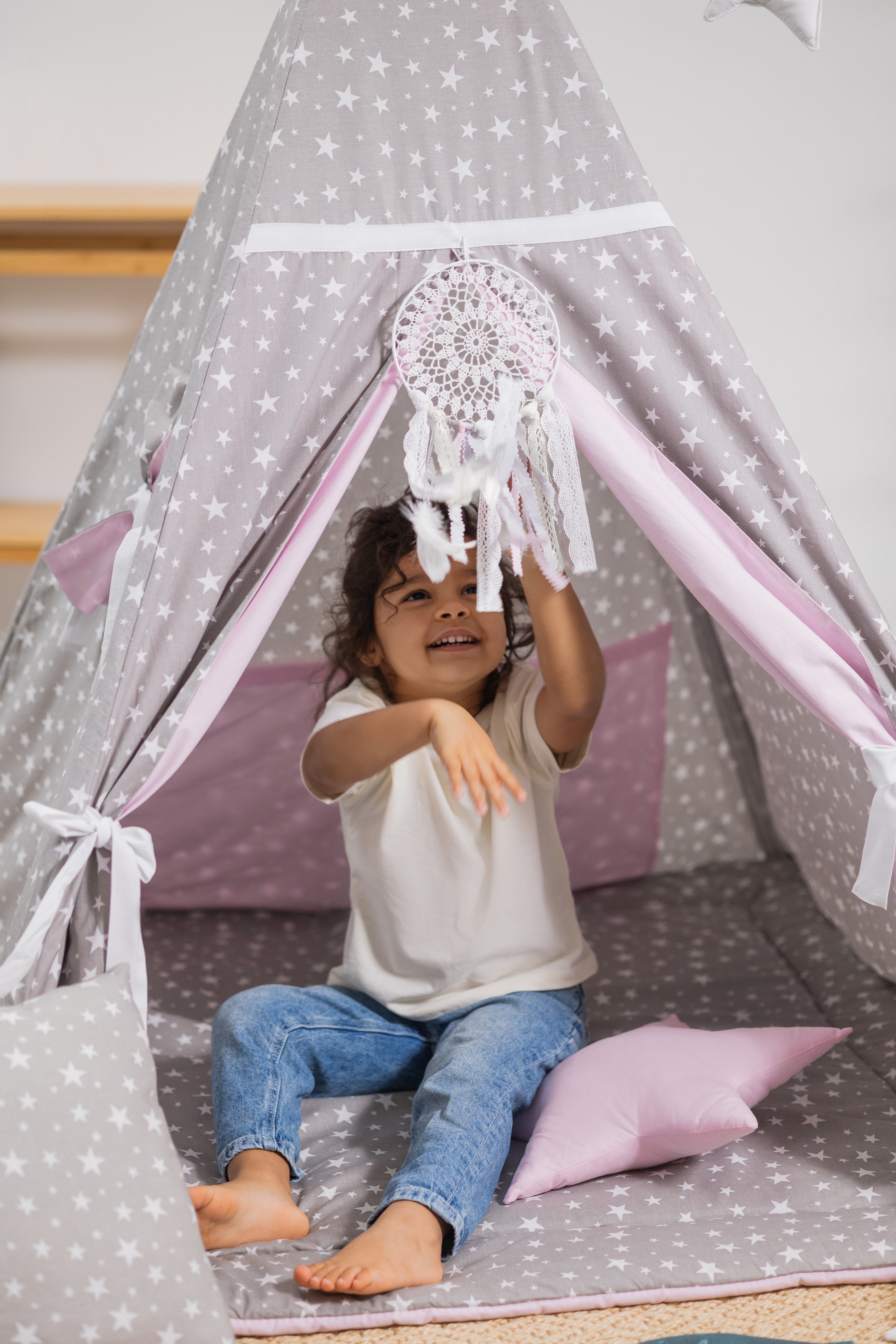 Grey and pink Teepee Tent | Kids Teepee | Teepee Tent for Kids | Kids Teepee Tent | Teepee Grey and pink | Baby Teepee | Teepees for Girls | Teepee | Tent with stars | Teepees for Kids |