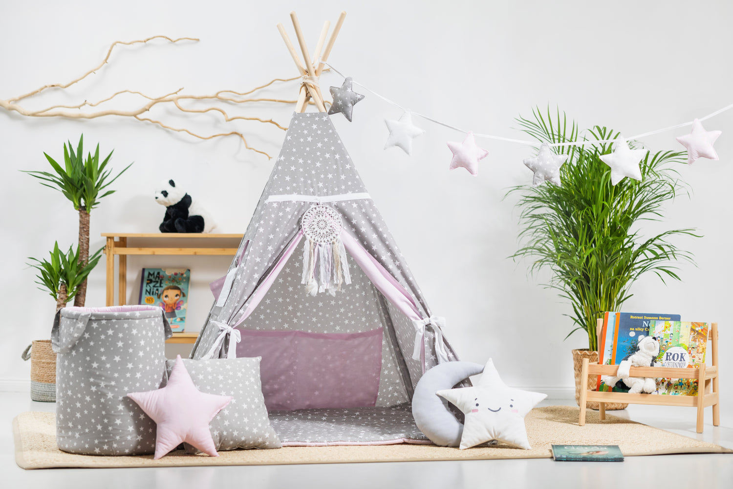 Grey and pink Teepee Tent | Kids Teepee | Teepee Tent for Kids | Kids Teepee Tent | Teepee Grey and pink | Baby Teepee | Teepees for Girls | Teepee | Tent with stars | Teepees for Kids |