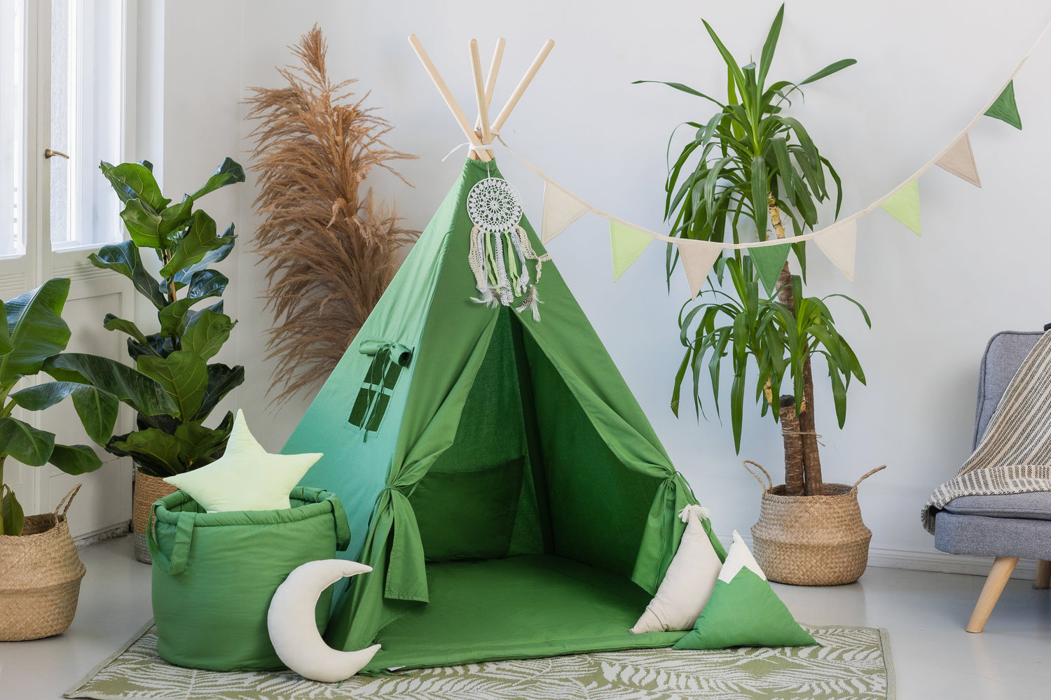 Kids Tipi Tent - Green Forest