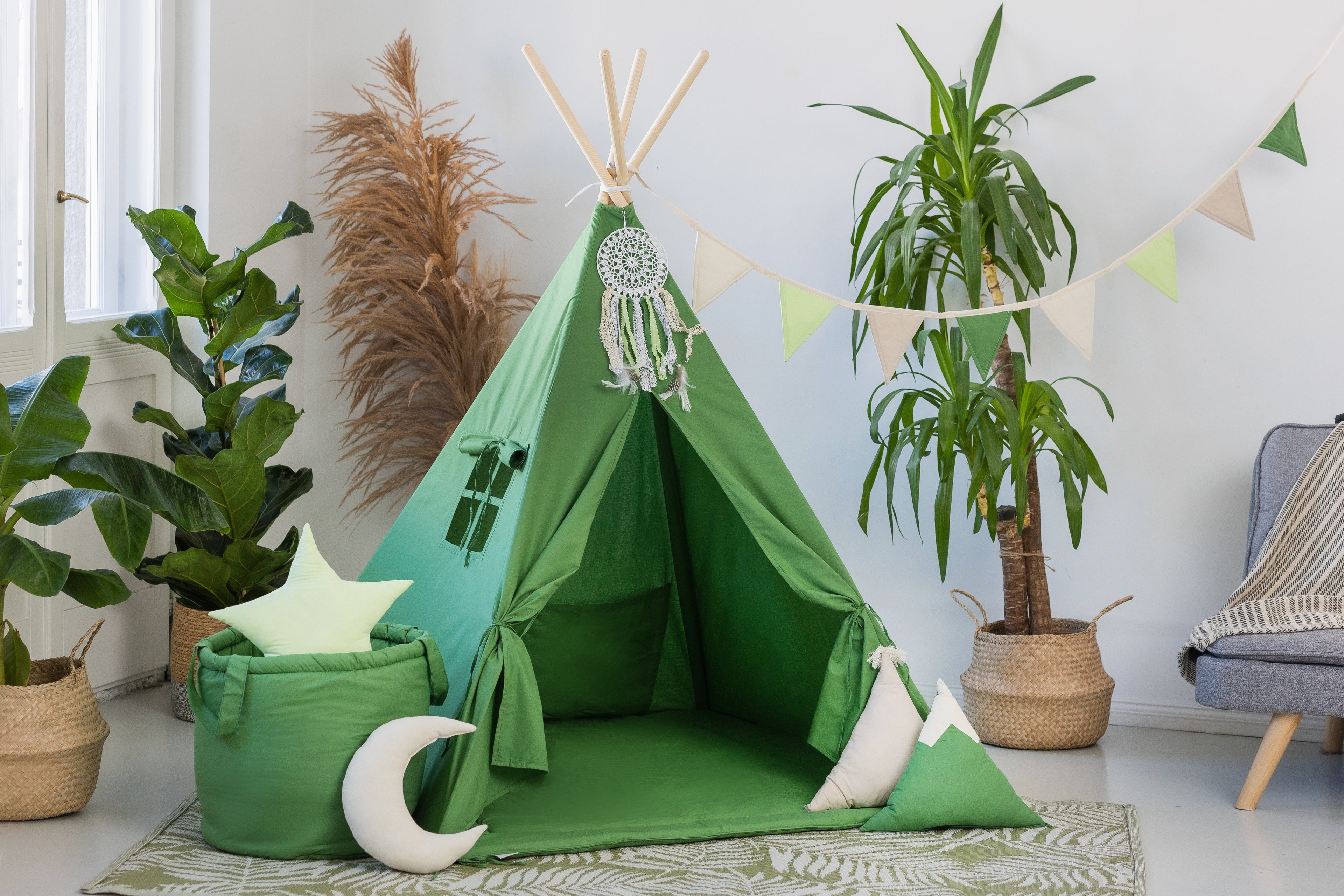 Kids Tipi Tent - Green Forest