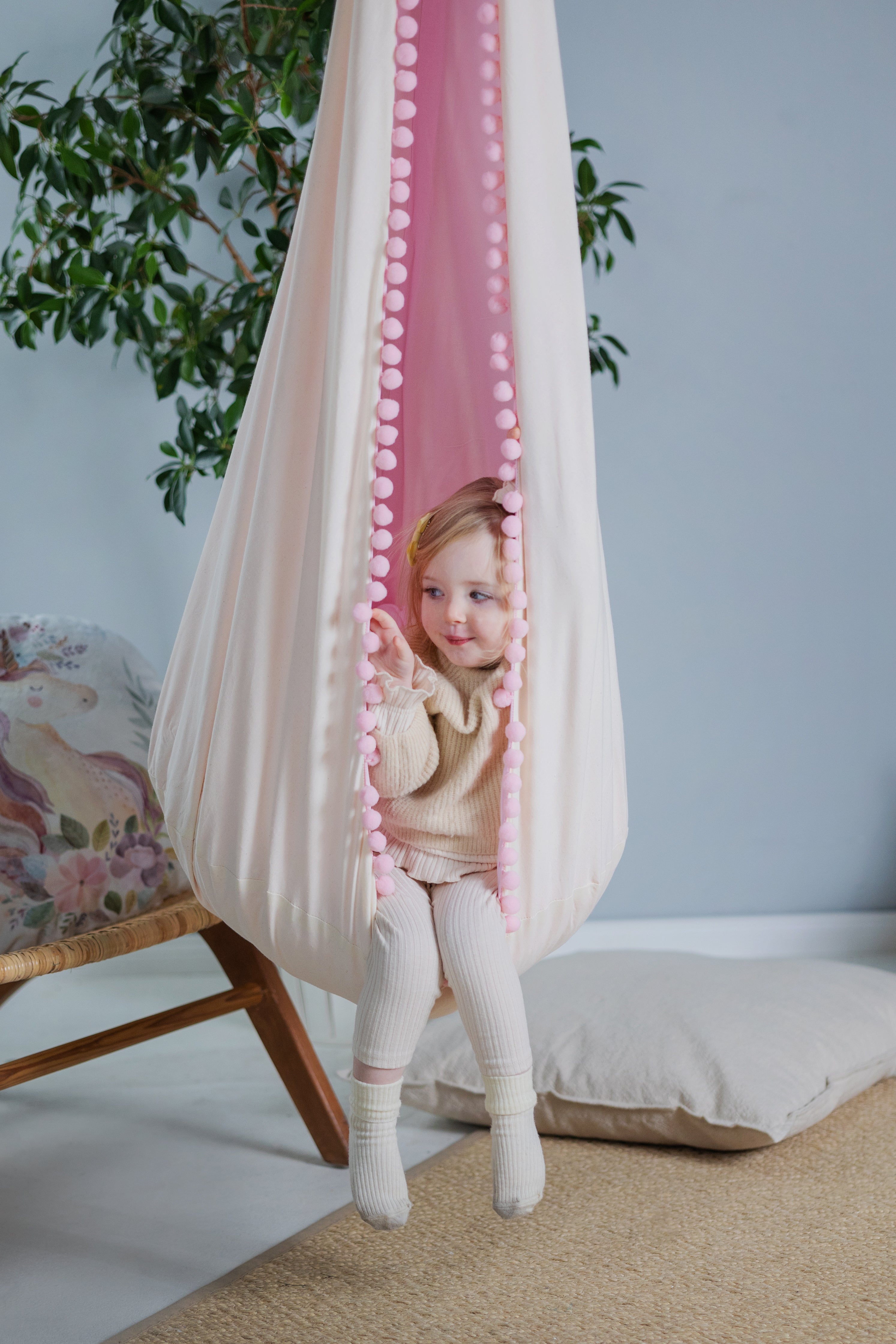  pink cocoon swing | kids cocoon swing | hanging cocoon swings | indoor swing | kids hanging chair swing | pink cocoon swing for kids |