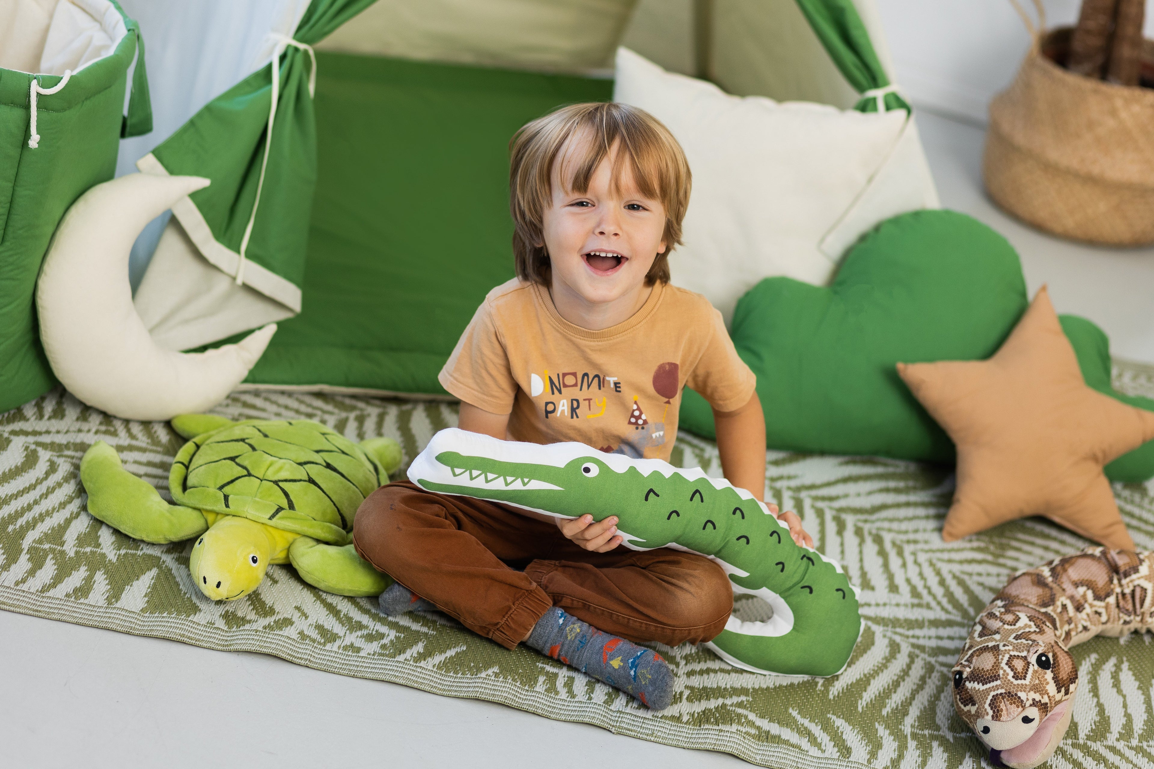 Kids Teepee - Cream &amp; Green