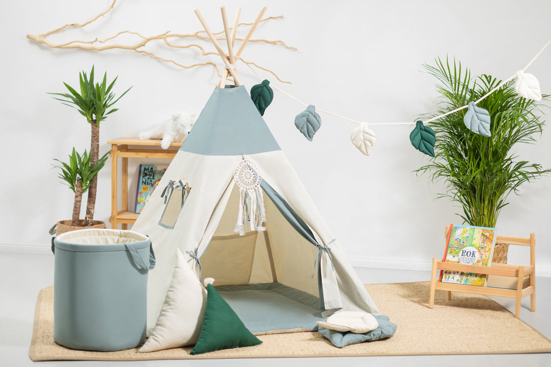 Kids Teepee | Teepee Tent for Kids | Cream &amp; Green Teepee Tent | Teepee Cream | Teepee | Baby Teepee Tent | Kids Teepee Tent | Teepee Tent for Boys | Teepees for Girls | 