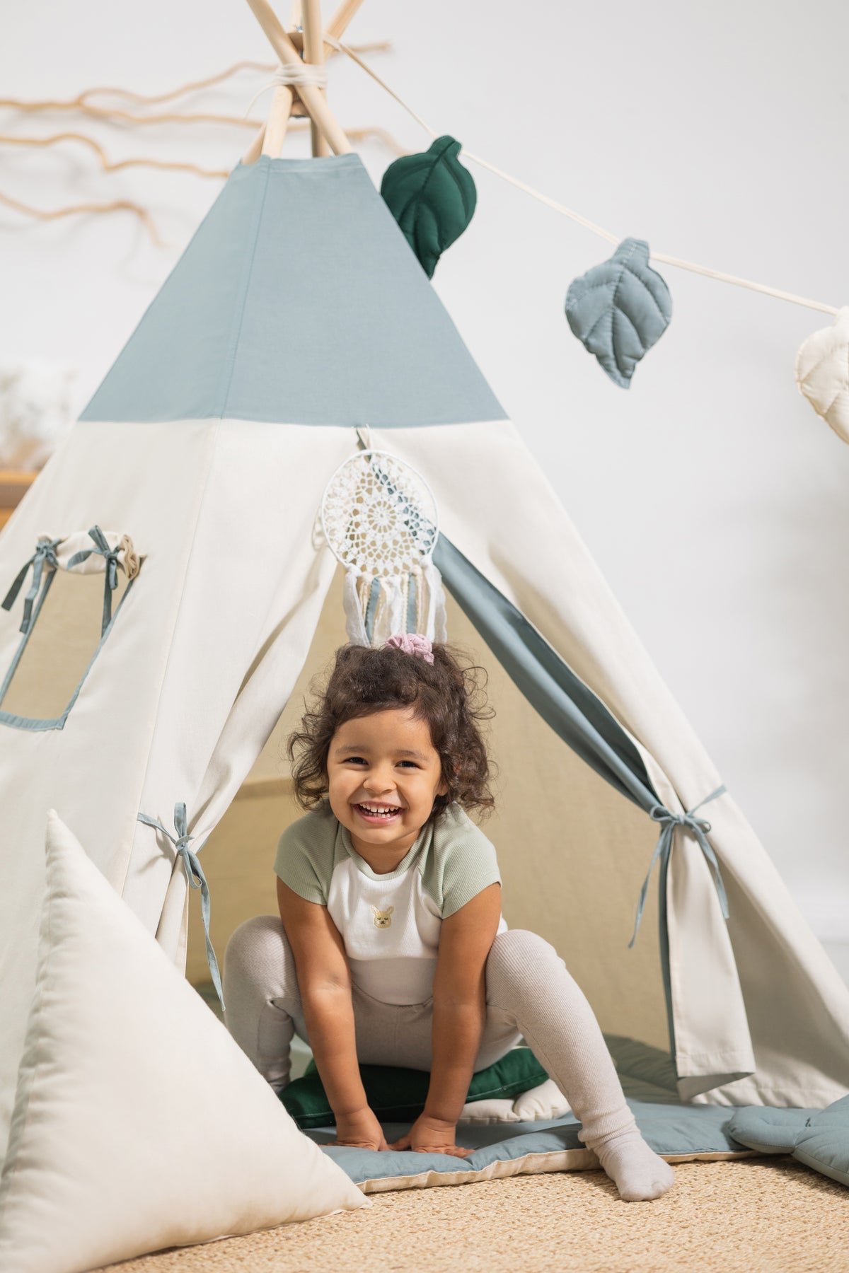 Kids Teepee | Teepee Tent for Kids | Cream & Green Teepee Tent | Teepee Cream | Teepee | Baby Teepee Tent | Kids Teepee Tent | Teepee Tent for Boys | Teepees for Girls | 