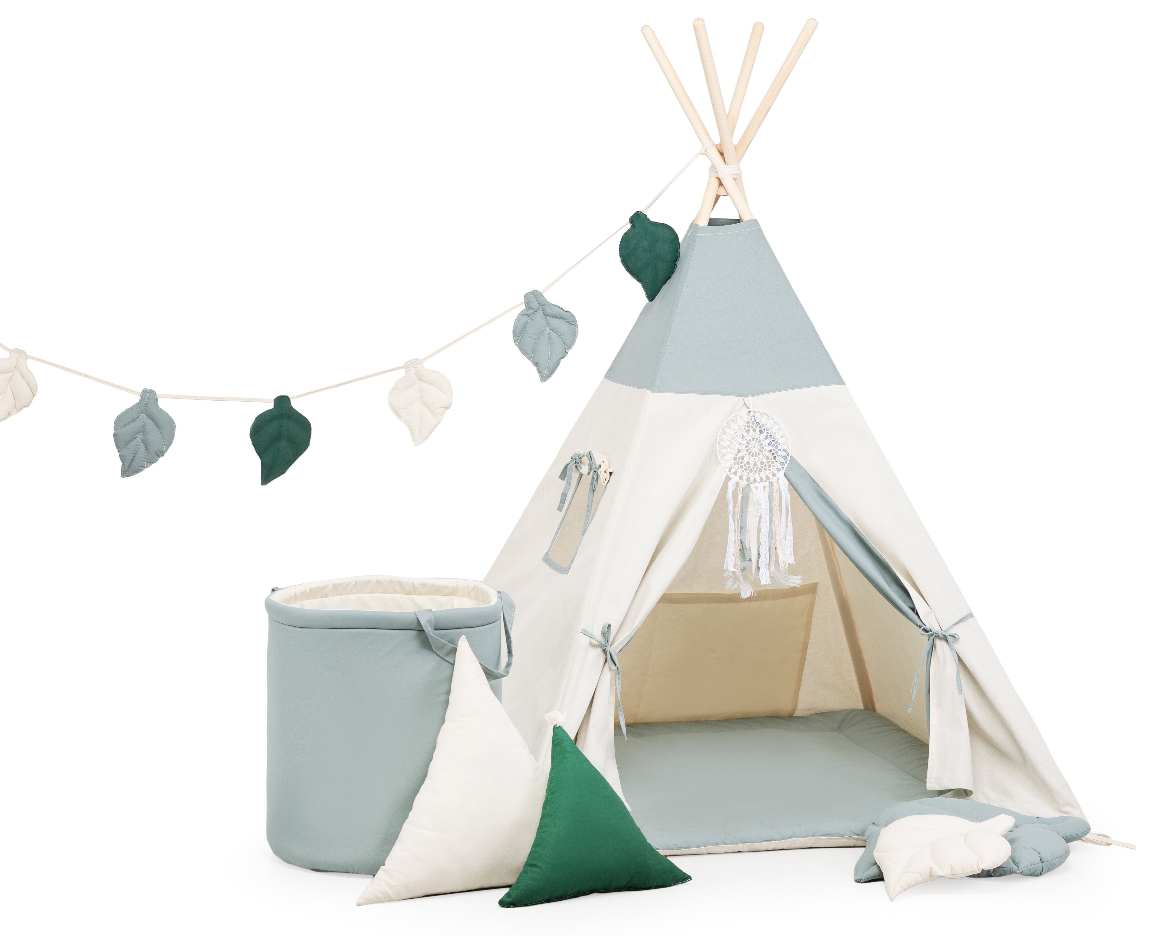Kids Teepee | Teepee Tent for Kids | Cream &amp; Green Teepee Tent | Teepee Cream | Teepee | Baby Teepee Tent | Kids Teepee Tent | Teepee Tent for Boys | Teepees for Girls | 