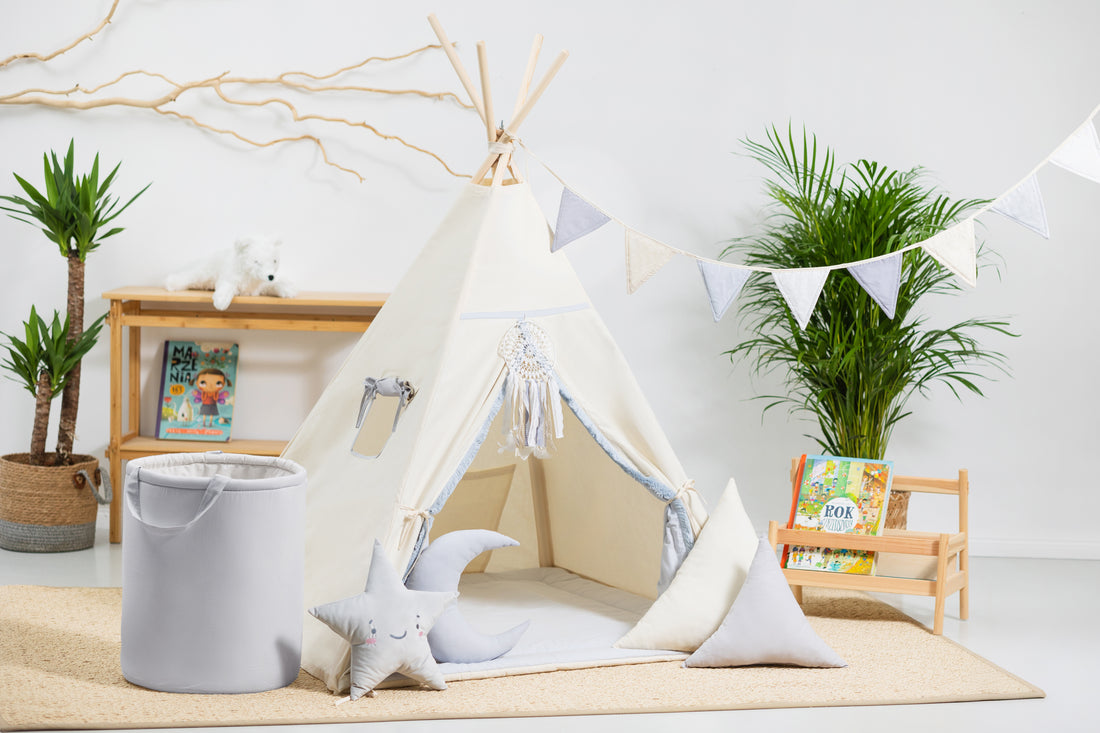 Grey &amp; Cream Teepee Tent | Teepee Grey | Kids Teepee | Teepee Tent for Kids | Baby Teepee Tent | Grey Tent | Kids Teepee Tent | Teepee Tent for Boys | Teepee Tent for Girls |  