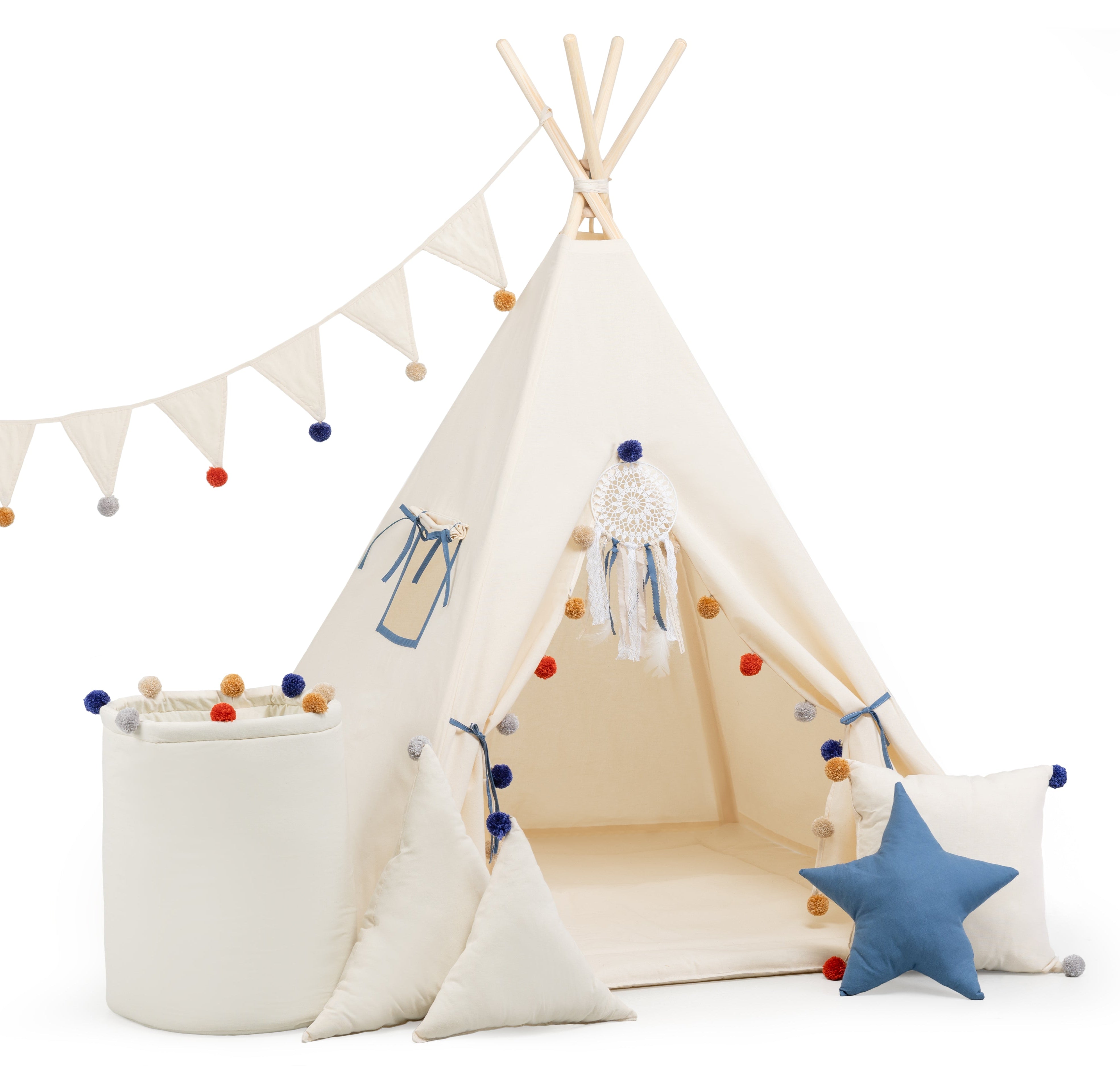 Kids Teepee - Happy Pom-Poms | Cream Teepee Tent – Kids Fabulous