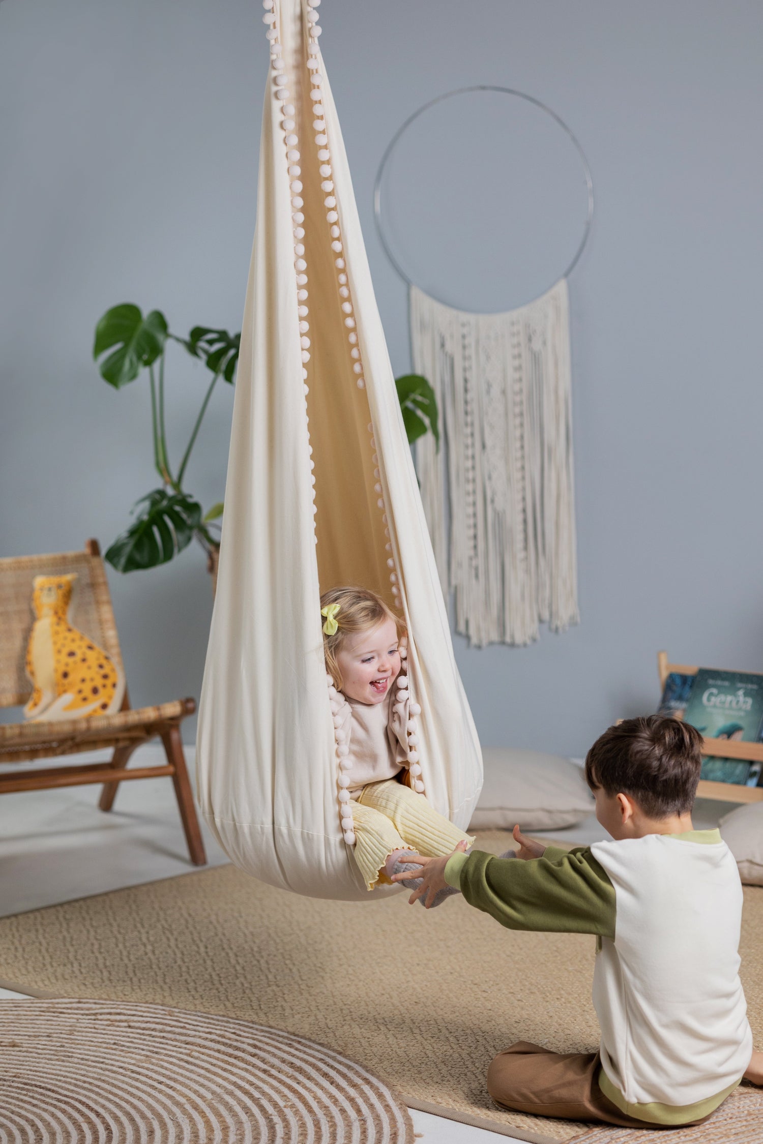 | cream cocoon swing | kids cocoon swing | hanging cocoon swings | indoor swing | kids hanging chair swing | cream cocoon swing for kids |