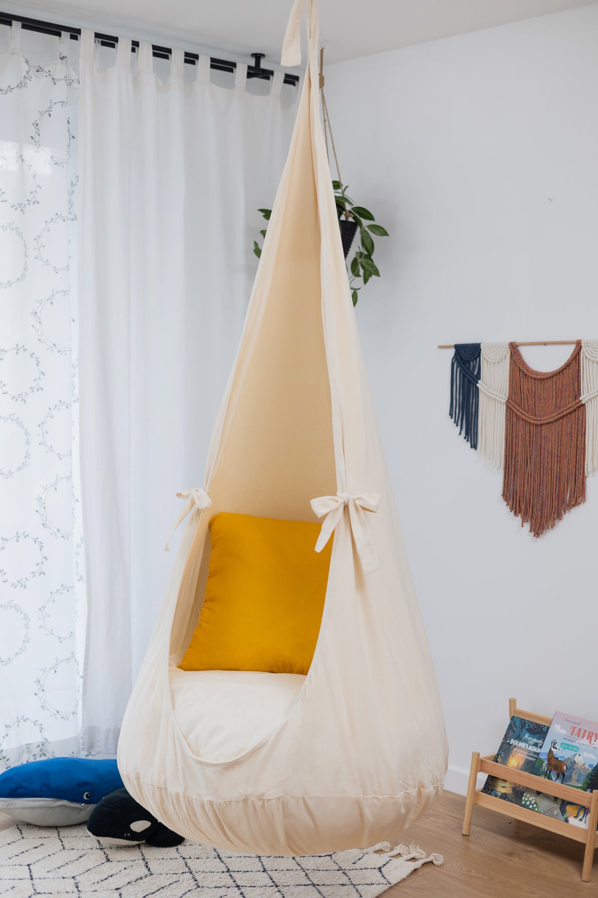 cream cocoon swing | kids cocoon swing | hanging cocoon swings | indoor swing | kids hanging chair swing | cream cocoon swing for kids |