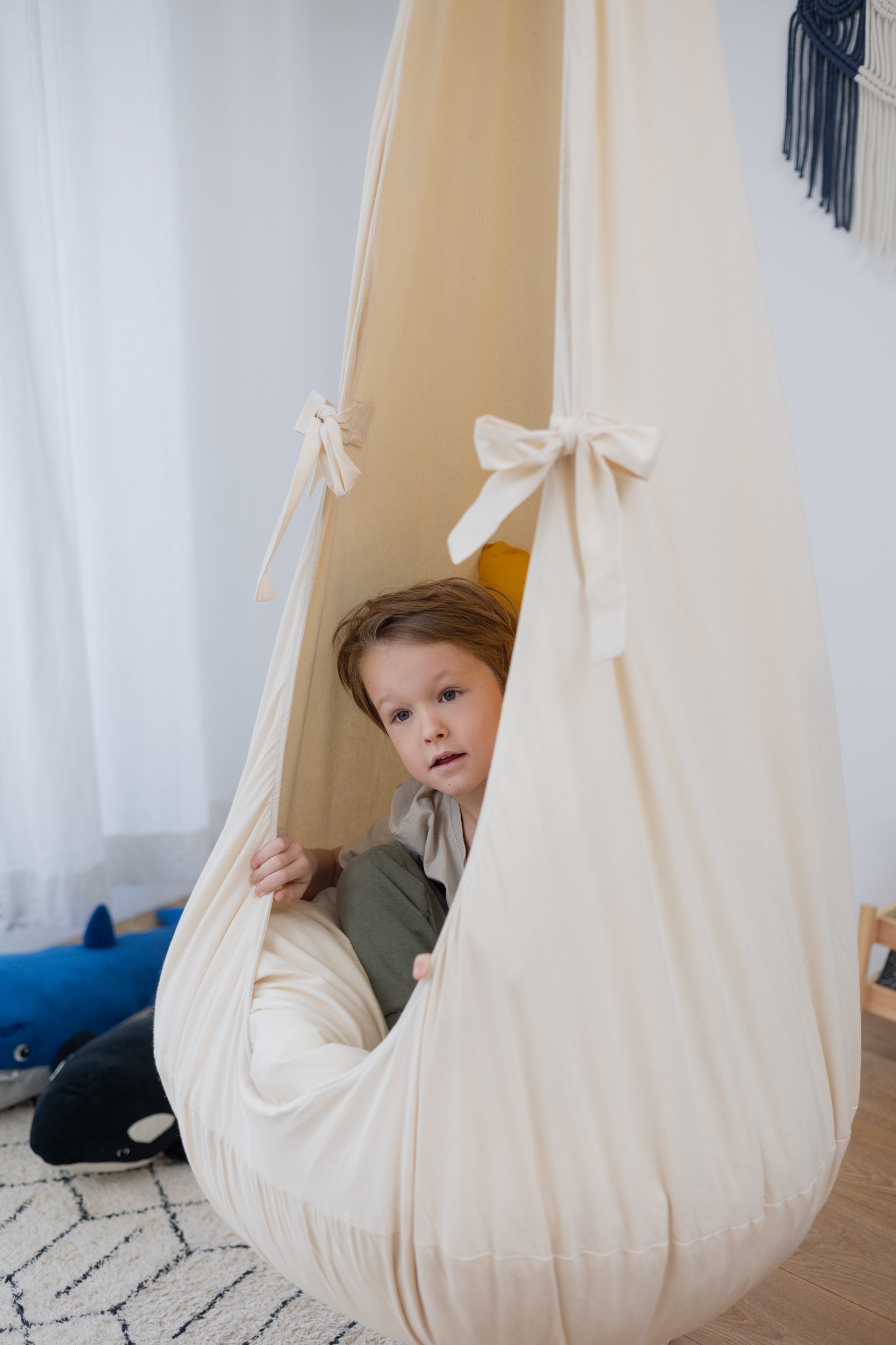 cream cocoon swing | kids cocoon swing | hanging cocoon swings | indoor swing | kids hanging chair swing | cream cocoon swing for kids |