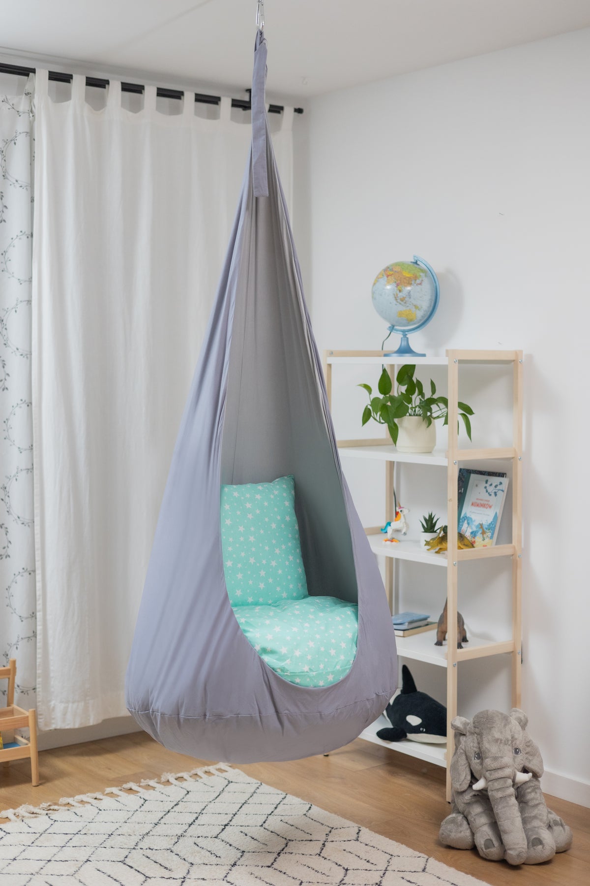 grey cocoon swing | kids cocoon swing | hanging cocoon swings | indoor swing | kids hanging chair swing | grey cocoon swing for kids |