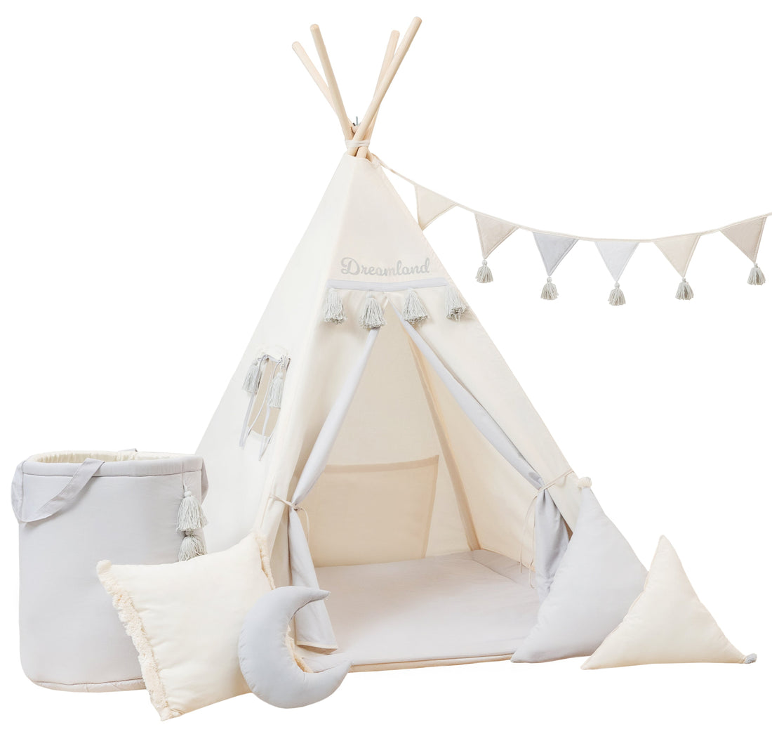 Cream and Grey Teepee Tent | Teepee Cream | Kids Teepee | Teepee Tent for Kids | Baby Teepee Tent | Cream Tent | Kids Teepee Tent | Teepee Tent for Boys | Teepee Tent for Girls | Teepee |