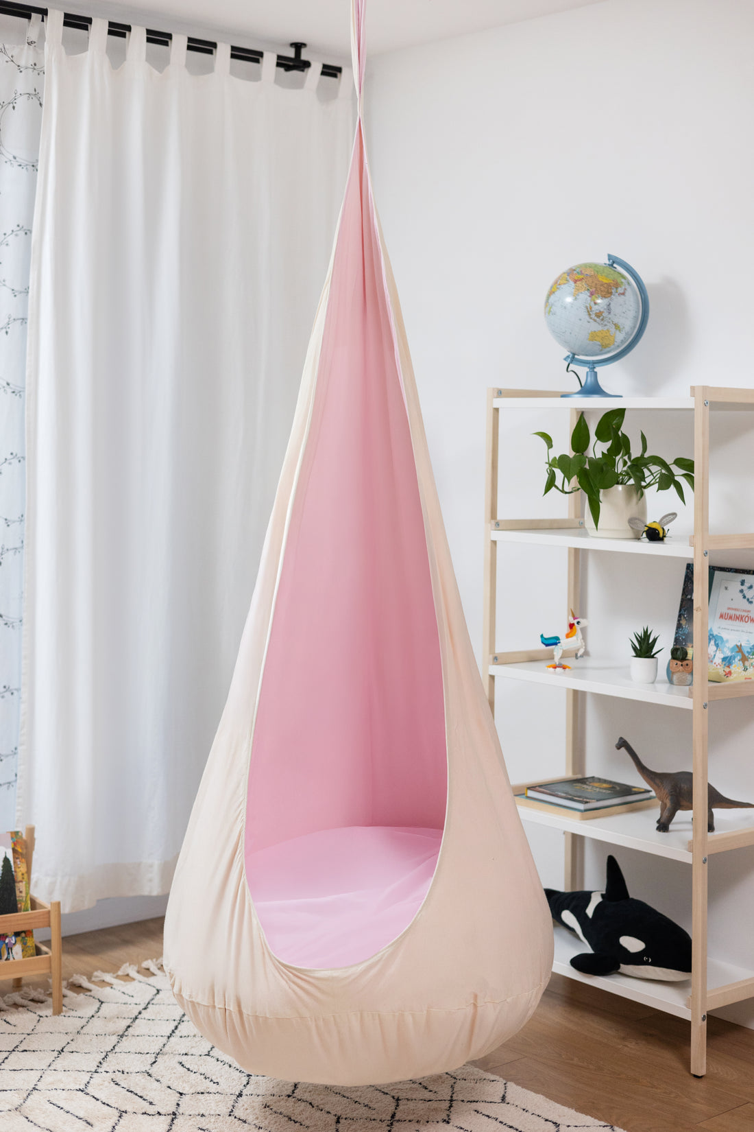 cream and pink cocoon swing | kids cocoon swing | hanging cocoon swings | indoor swing | kids hanging chair swing | pink cocoon swing for girls |