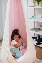 cream and pink cocoon swing | kids cocoon swing | hanging cocoon swings | indoor swing | kids hanging chair swing | pink cocoon swing for girls |