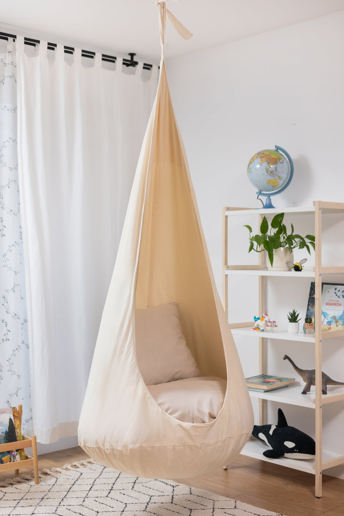 cream/beige cocoon swing | kids cocoon swing | hanging cocoon swings | indoor swing | kids hanging chair swing | cream/beige cocoon swing for kids |