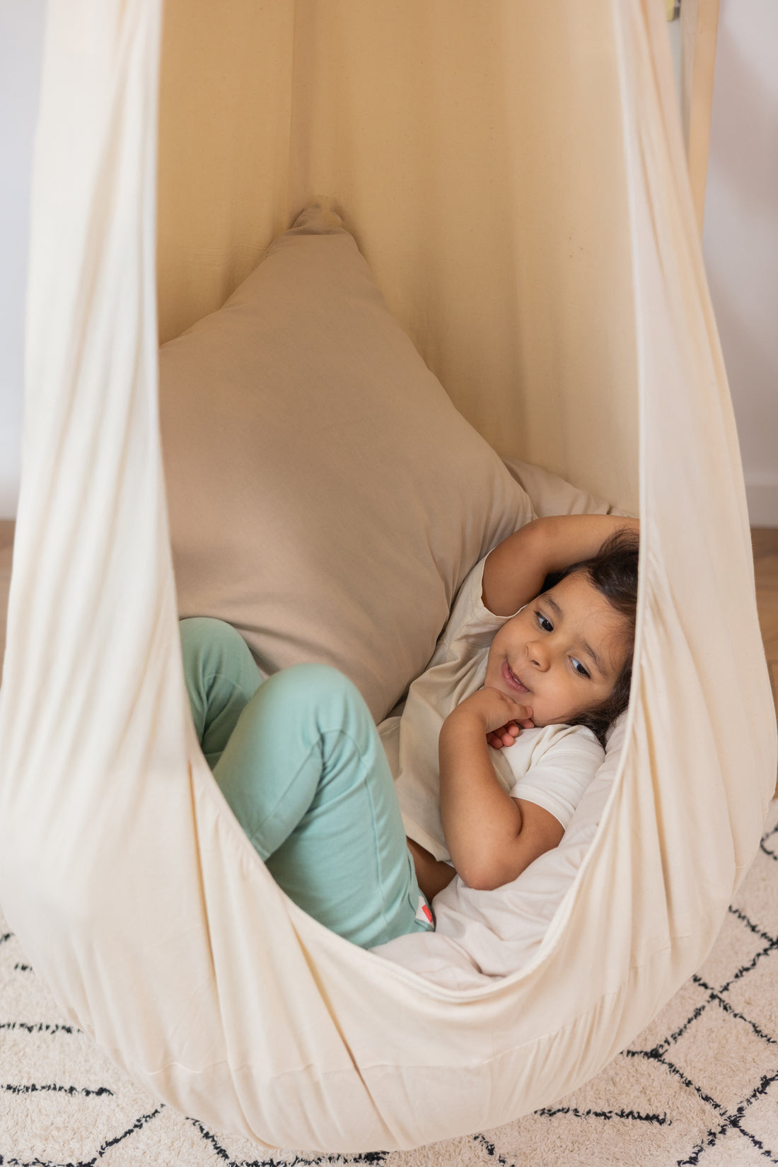 cream/beige cocoon swing | kids cocoon swing | hanging cocoon swings | indoor swing | kids hanging chair swing | cream/beige cocoon swing for kids |