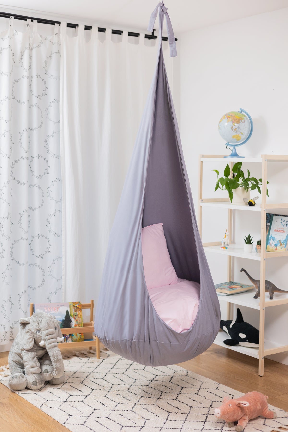 grey cocoon swing | kids cocoon swing | hanging cocoon swings | indoor swing | kids hanging chair swing | grey cocoon swing for kids |