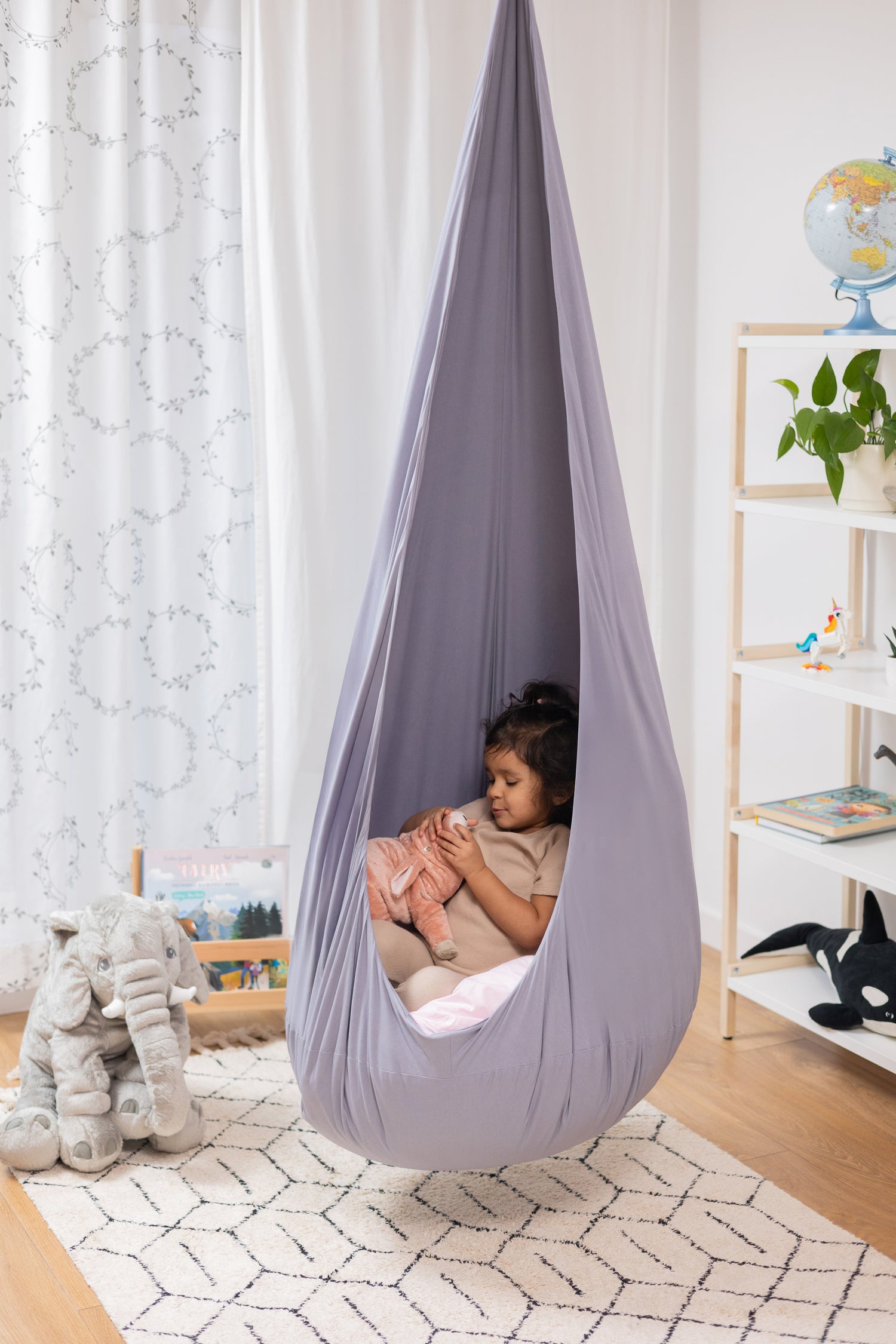 Large Kids Cocoon Swing - Silver Bunny