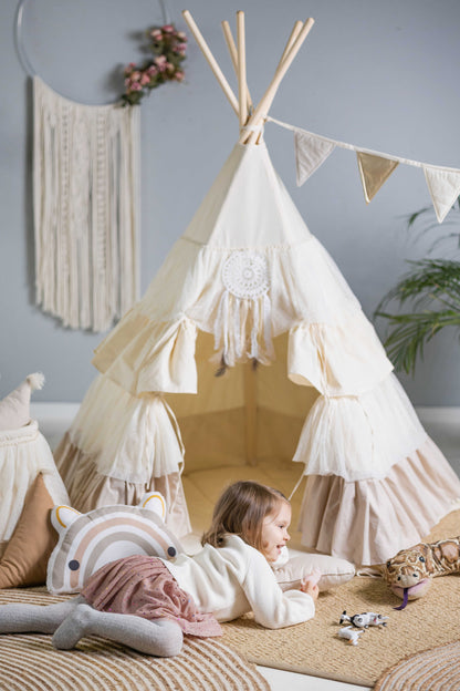 Kids Tipi Tent - Creamy Frills