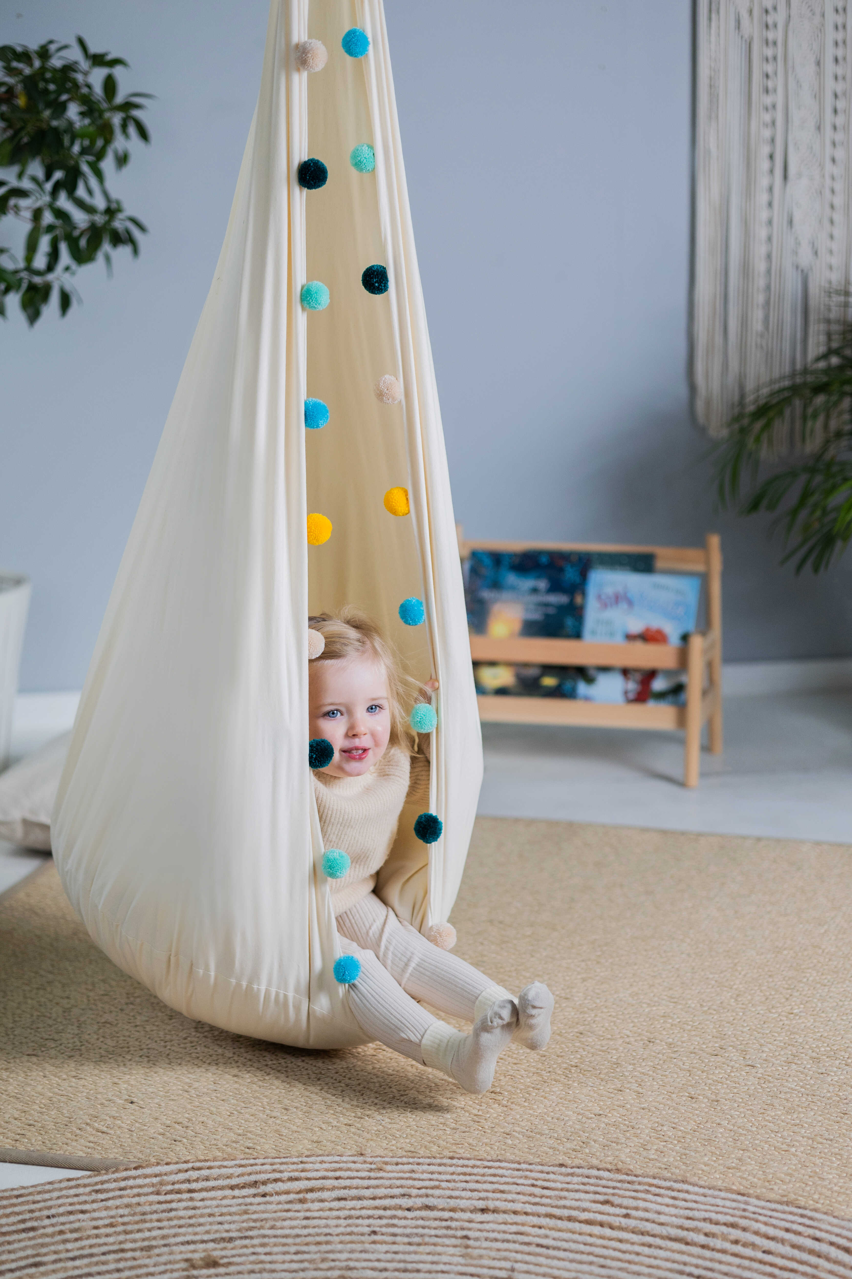 | cream cocoon swing | kids cocoon swing | hanging cocoon swings | indoor swing | kids hanging chair swing | cream cocoon swing for kids |