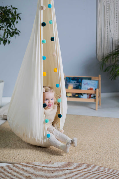 | cream cocoon swing | kids cocoon swing | hanging cocoon swings | indoor swing | kids hanging chair swing | cream cocoon swing for kids |