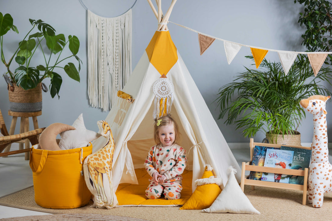 Cream &amp; Mustard Teepee Tent | Teepee Mustard | Kids Teepee | Teepee Tent for Kids | Teepee Tent for Babies &amp; Toddlers | Mustard Tent | Kids Teepee Tent | Teepee Tent for Boys &amp; Girls |