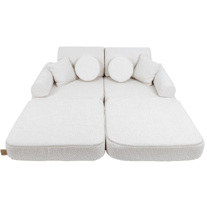 MeowBaby® White BOUCLE Sofa | White Boucle Play Sofa Pocket Plus