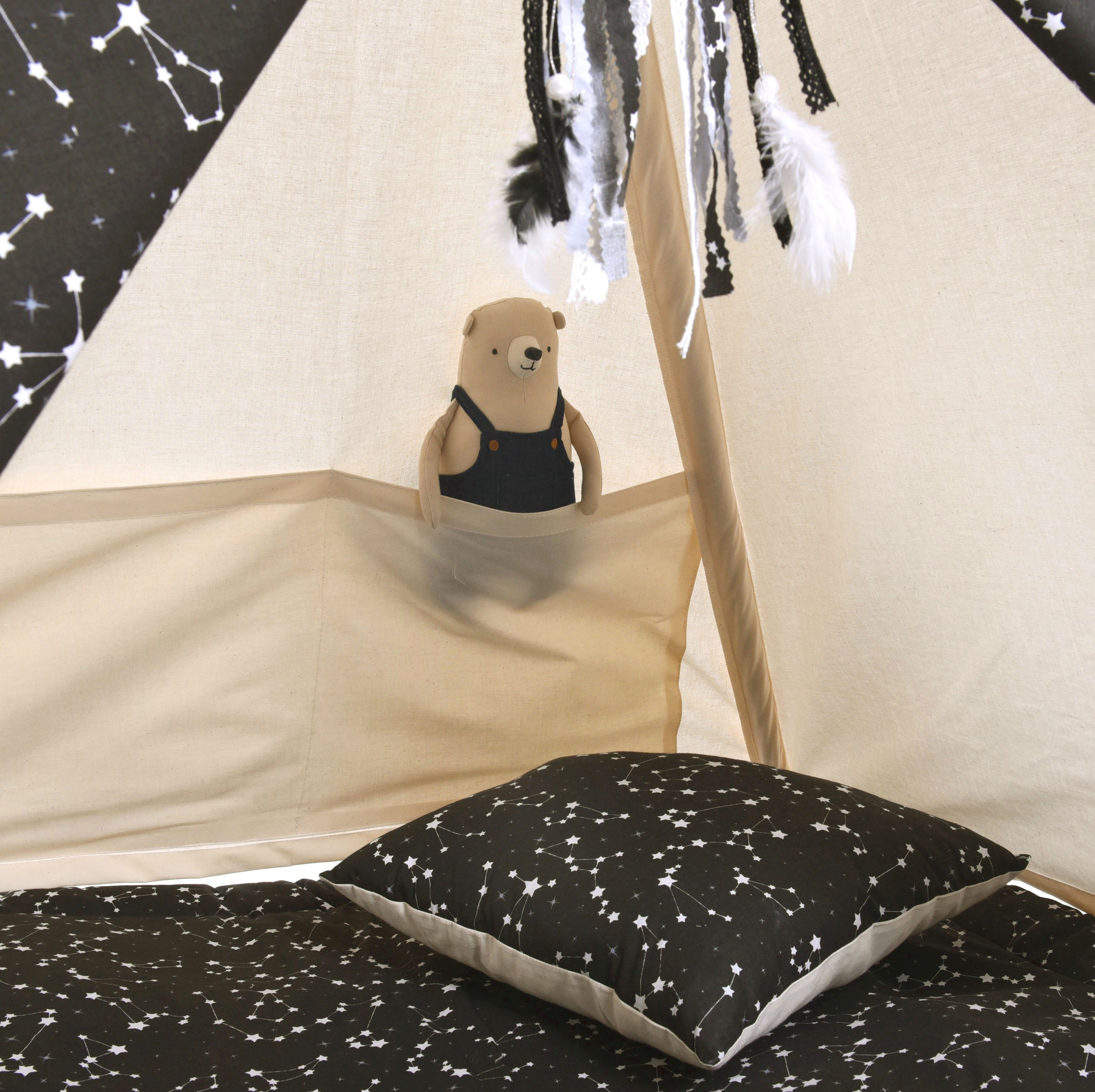 Black &amp; Cream Teepee Tent | Teepee Black | Kids Teepee | Teepee Tent for Kids | Teepee Tent for Babies &amp; Toddlers | Black Tent | Kids Teepee Tent | Teepee Tent for Boys &amp; Girls | 